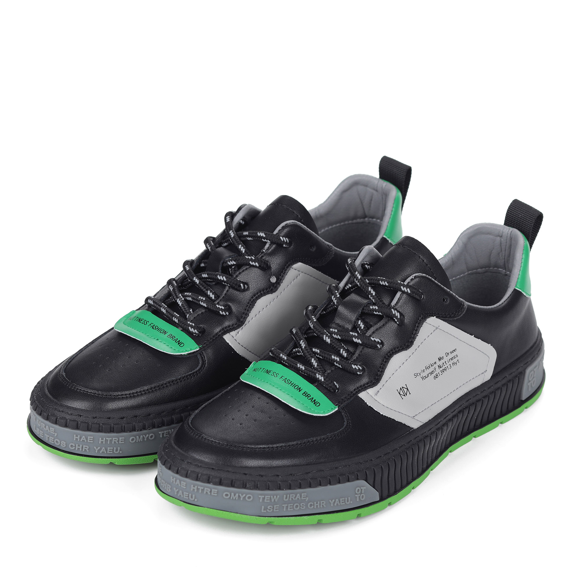 Черно-зеленые кеды из кожи от Respect-shoes
