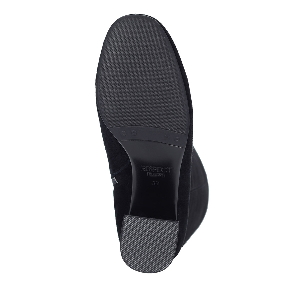Черные сапоги из велюра на устойчивом каблуке от Respect-shoes