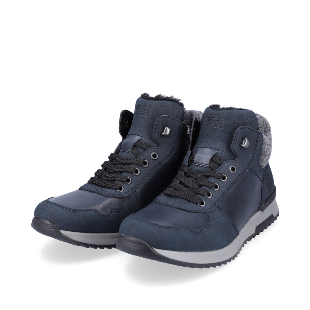 Синие высокие утепленные кроссовки из натуральной кожи Rieker, цвет синий - фото 8