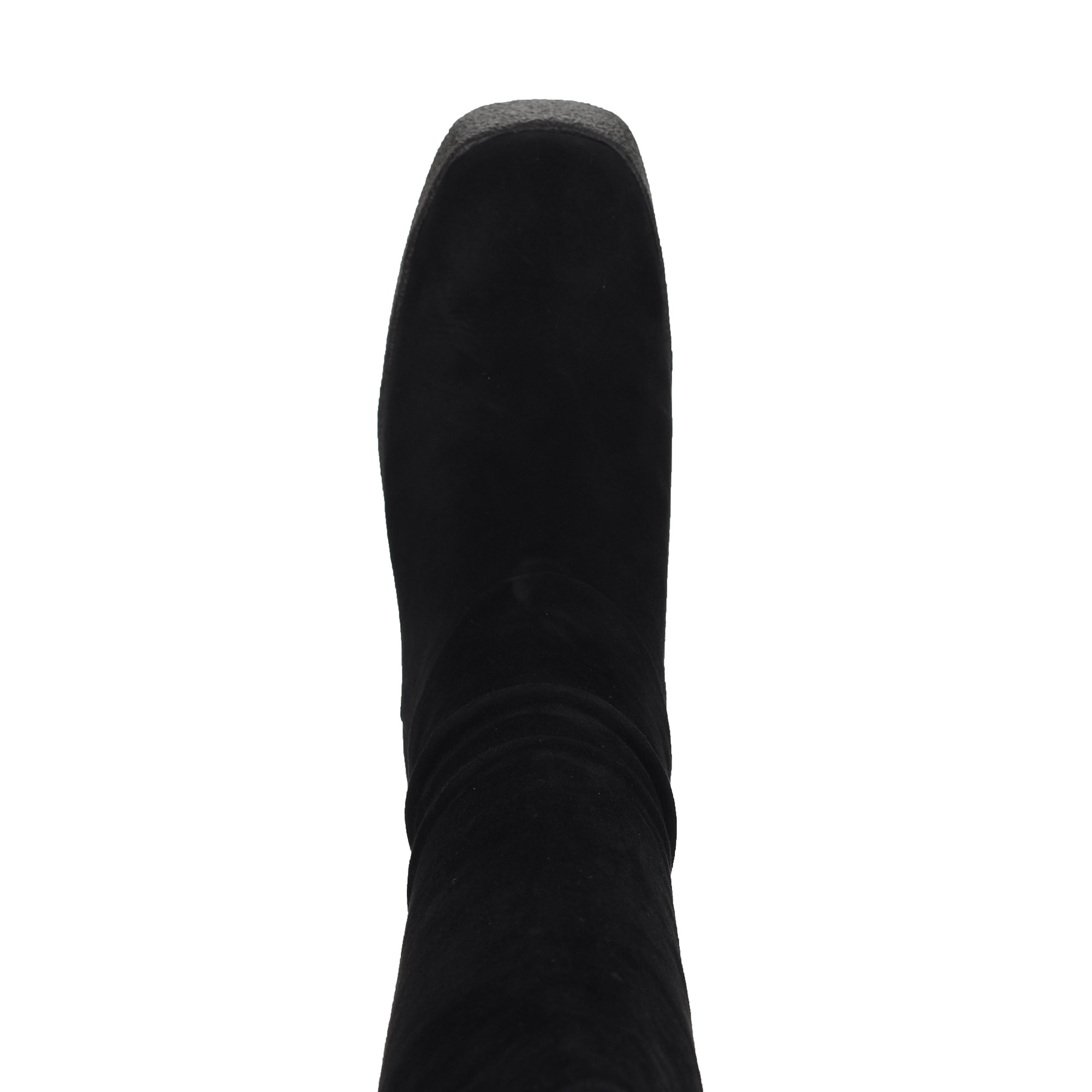 фото Черные сапоги из велюра на подкладке из натурального меха и текстиля на утолщенной подошве и каблуке respect