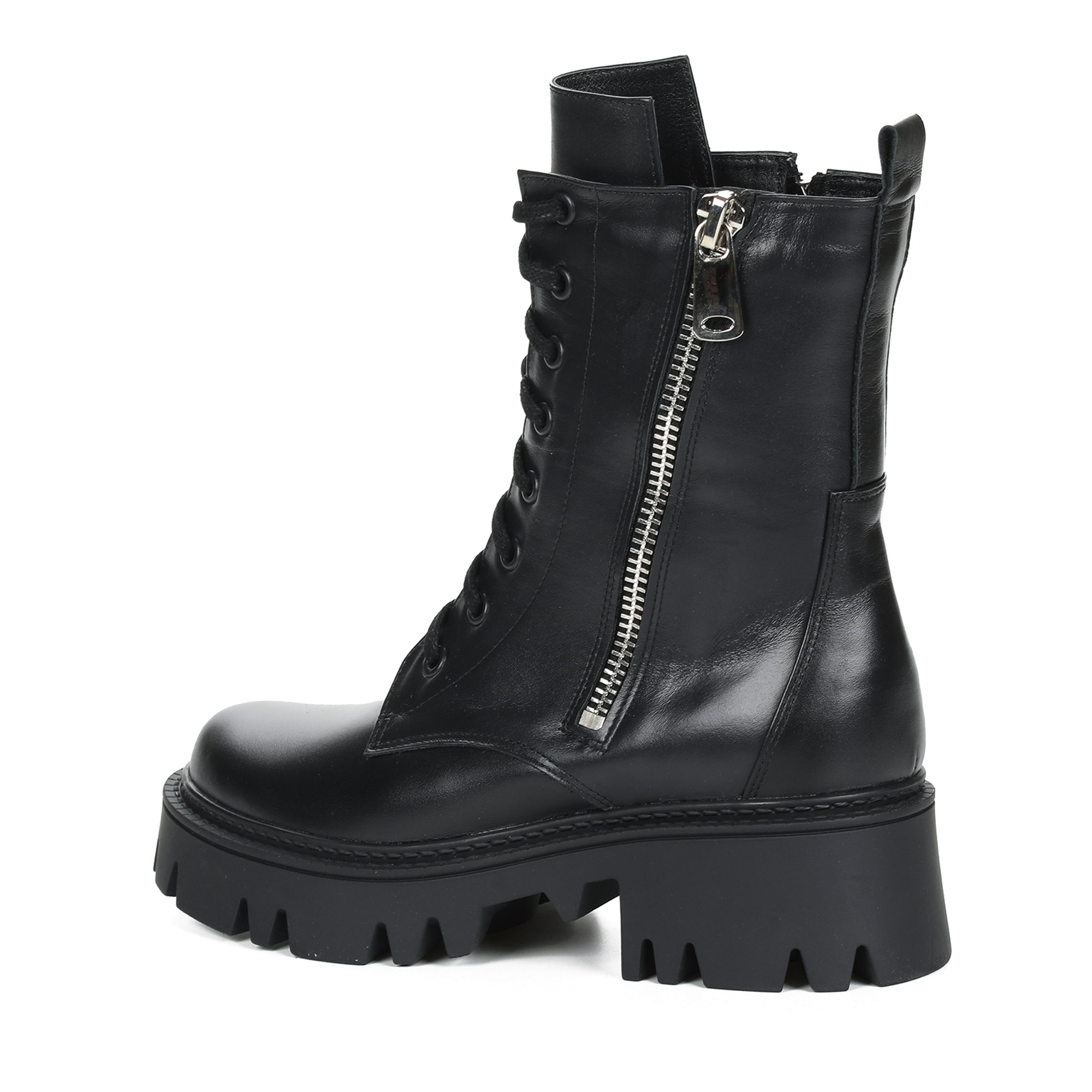 Черные ботинки на шнуровке и молнии из кожи на подкладке из натурального меха на тракторной подошве Respect, размер 37, цвет черный - фото 5