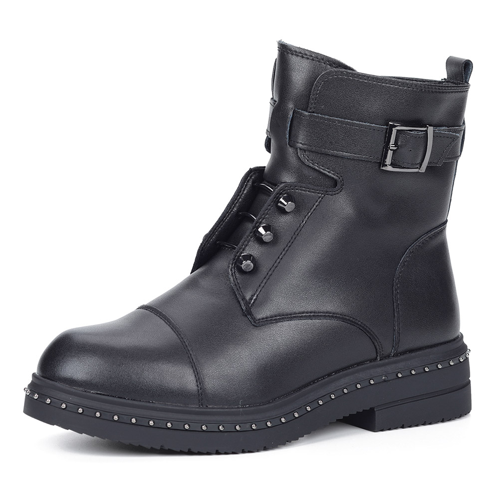 Черные кожаные ботинки с металлическим декором Respect, размер 40, цвет черный - фото 1