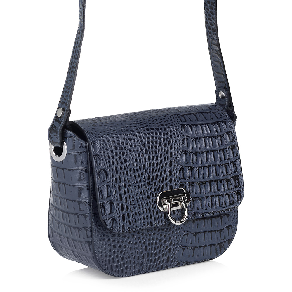 фото Синяя кожаная сумка небольшого размера Fabula