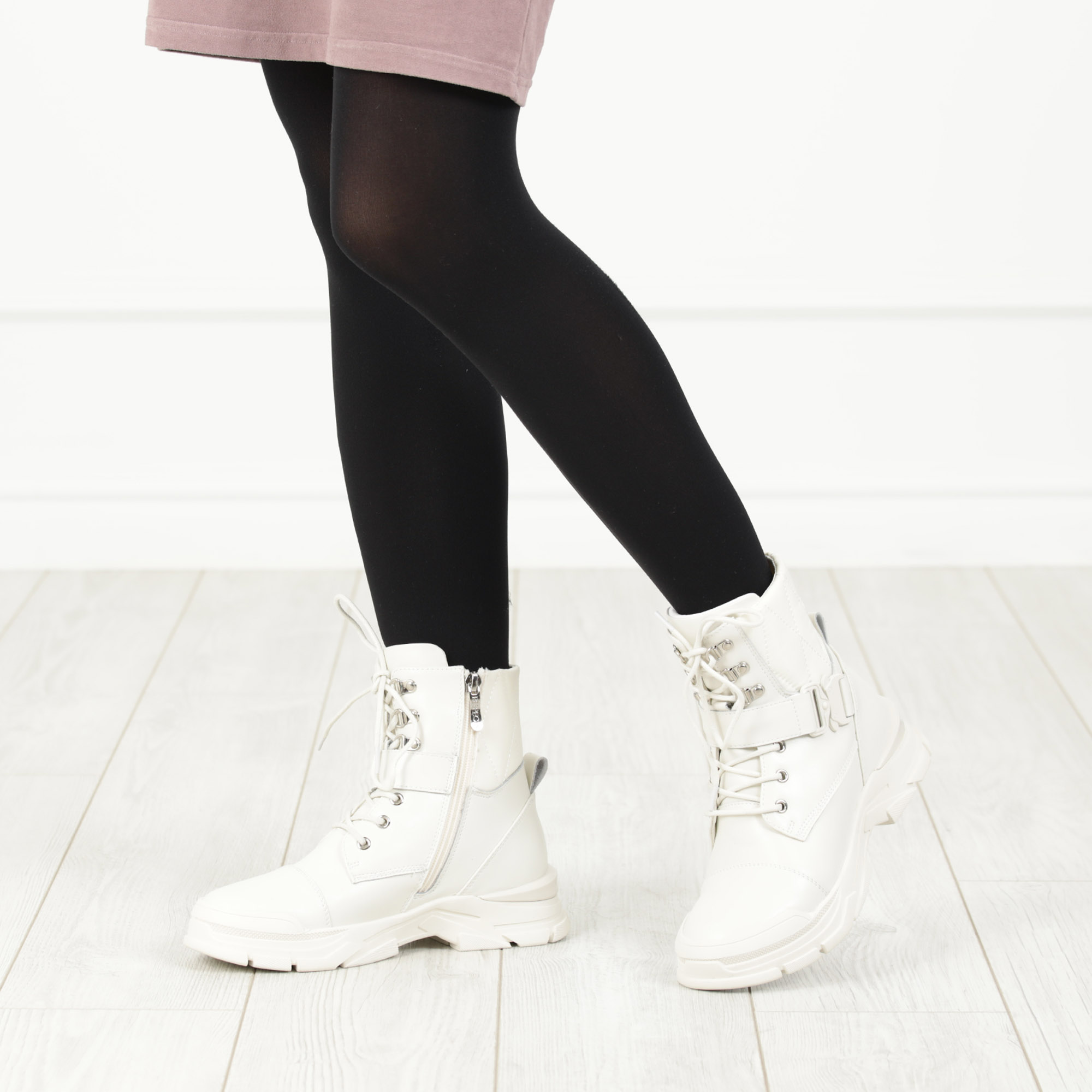 Спортивные ботинки рисового цвета на шнуровке с ремнем из комбинированных материалов на подкладке из натуральной шерсти Respect, размер 37 - фото 2