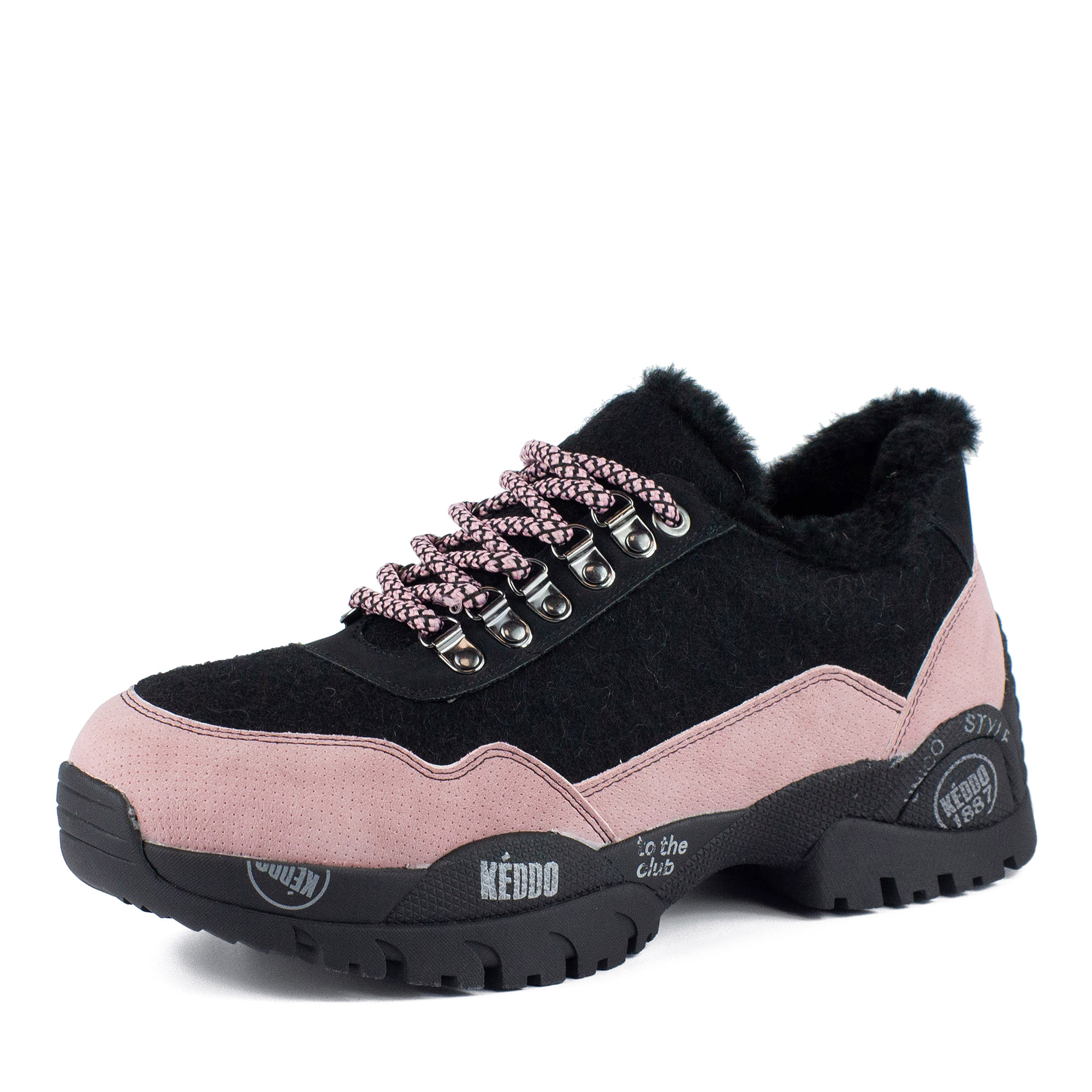 Розово-черные кроссовки из комбинированных материалов на меху KEDDO, размер 41, цвет черный - фото 1
