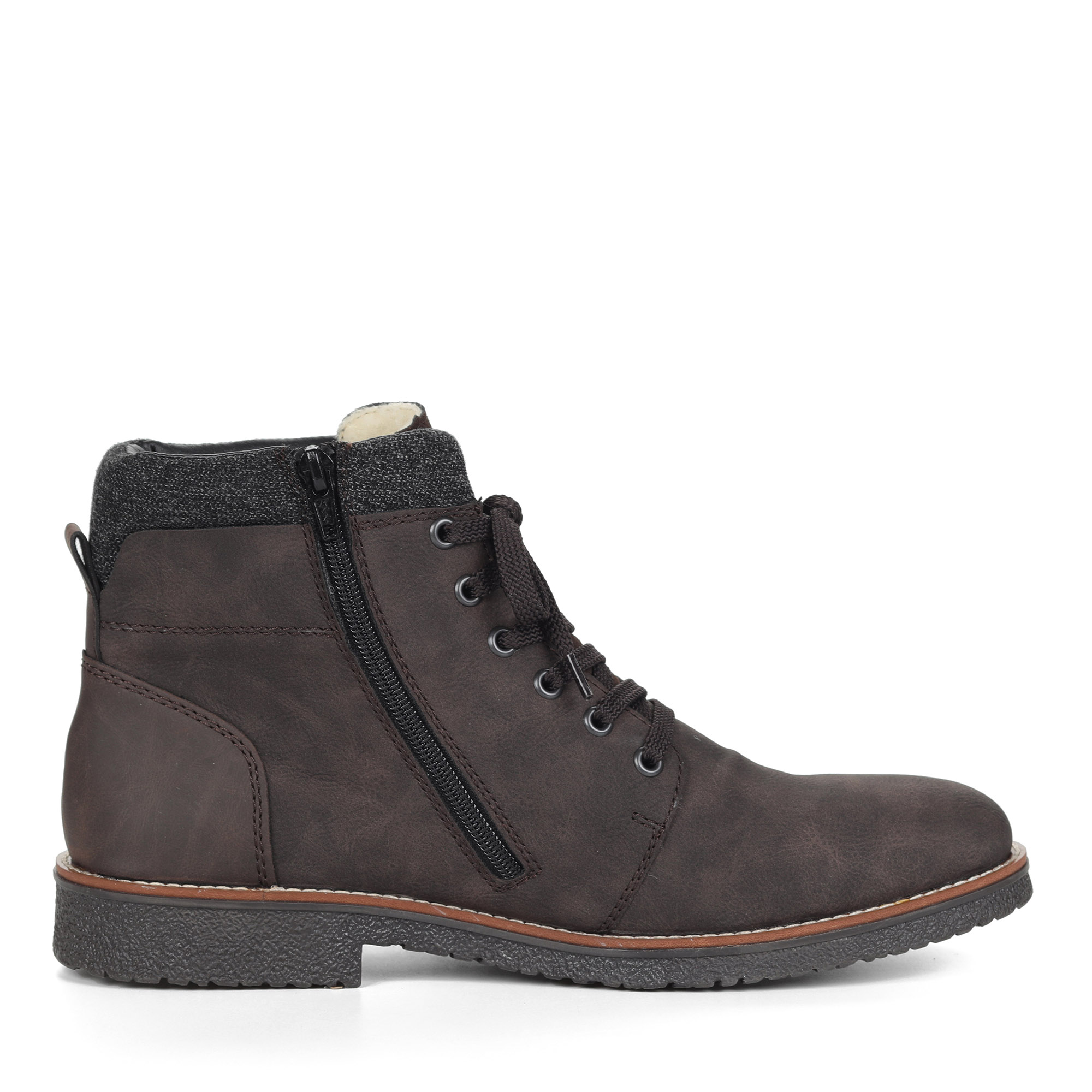 Коричневые ботинки из экокожи на подкладке из натуральной шерсти на шнурках Rieker, размер 42, цвет коричневый - фото 3