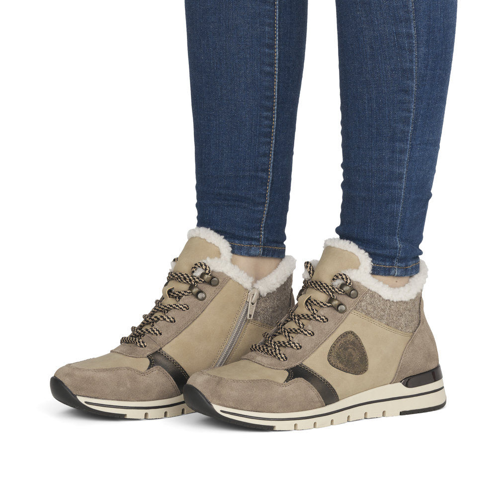 Бежевые кроссовки из кожи и экокожи Remonte, цвет бежевый - фото 2
