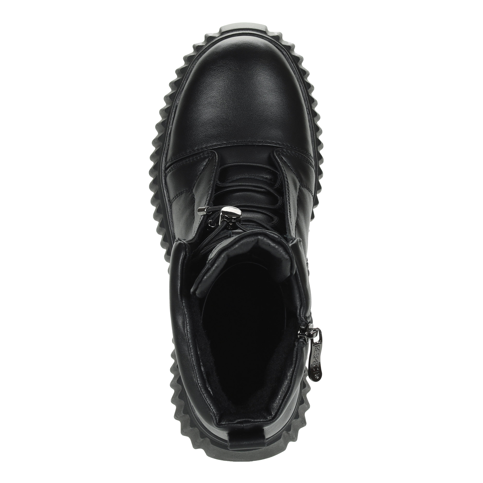 фото Черные ботинки из кожи на подкладке из натуральной шерсти на платформе respect