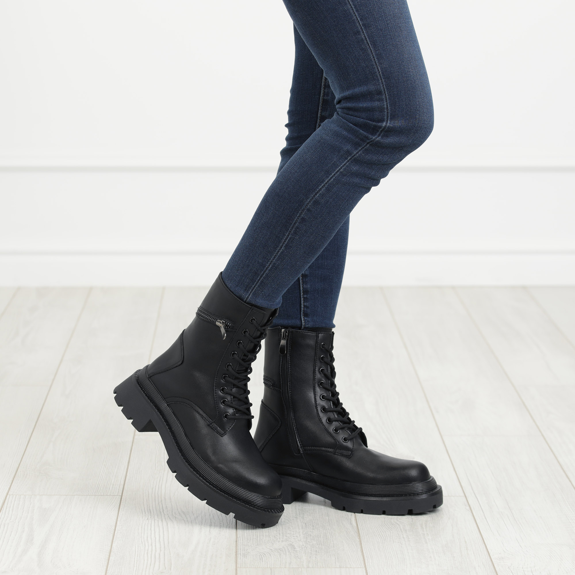 Черные ботинки из кожи на шнурках на подкладке из экошерсти на утолщенной подошве KEDDO, размер 35, цвет черный - фото 2