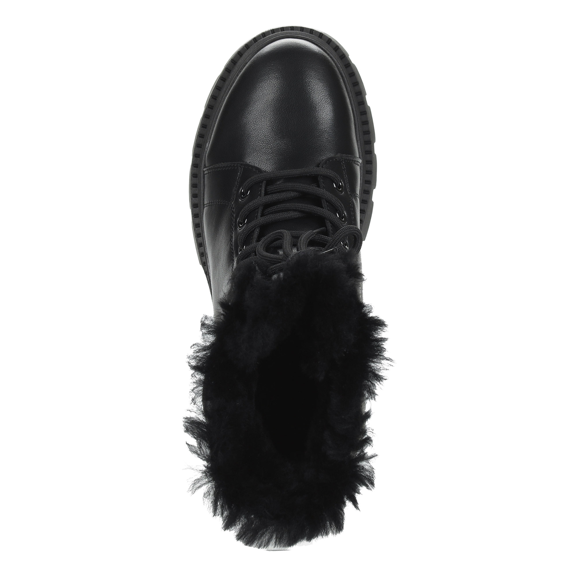 фото Черные ботинки из кожи на подкладке из натуральной шерсти на тракторной подошве respect
