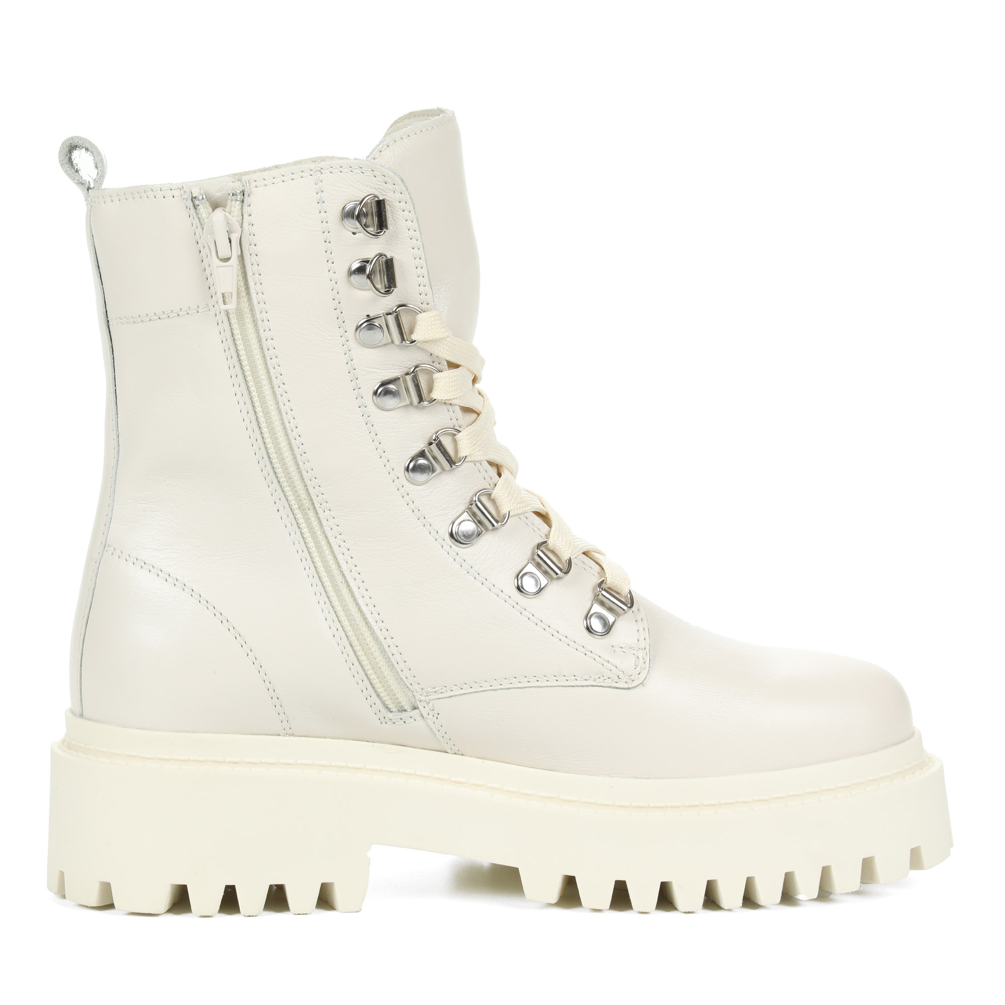 Белые ботинки из кожи на шнуровке на подкладке из натуральной шерсти на тракторной подошве RIVERI, размер 39, цвет белый - фото 3