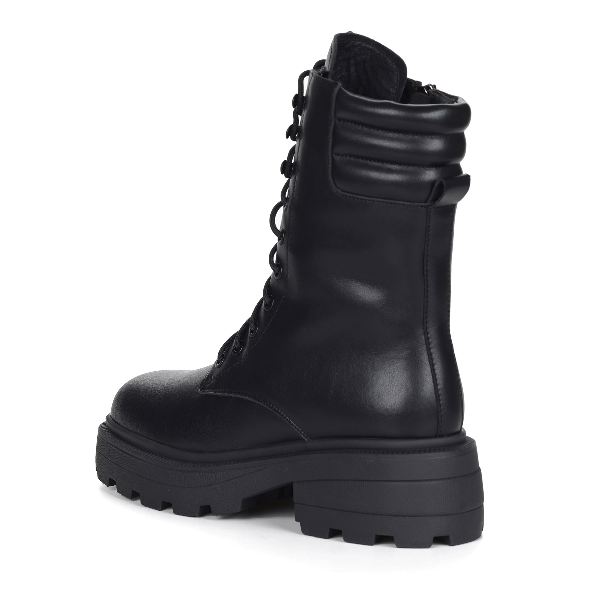 фото Черные ботинки из кожи на подкладке из натуральной шерсти на тракторной подошве respect
