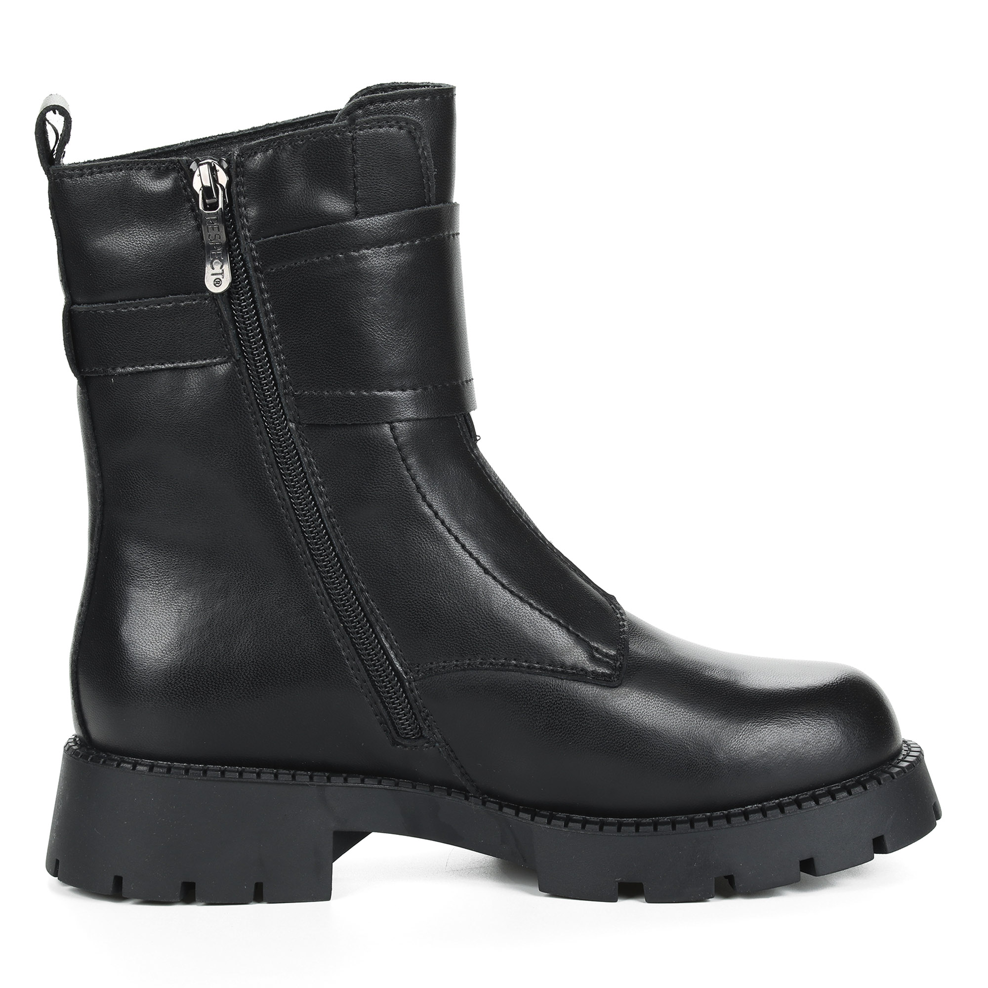 Черные ботинки из кожи на молнии на подкладке из натуральной шерсти на тракторной подошве Respect, размер 37, цвет черный - фото 3