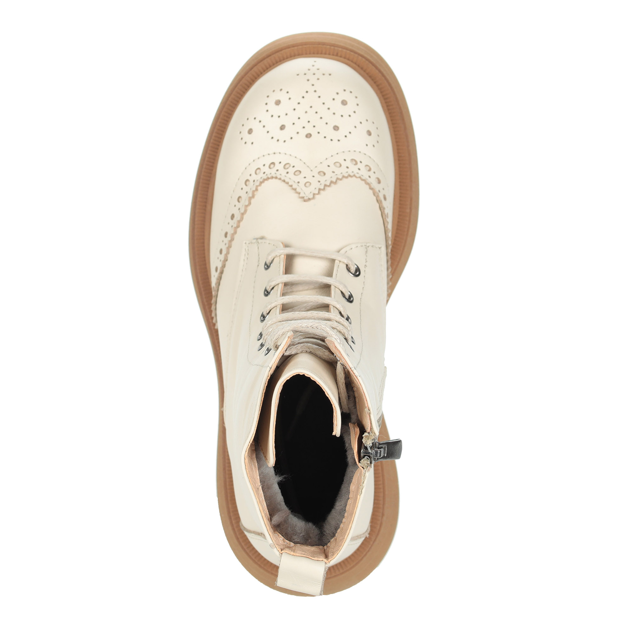 фото Бежевые ботинки из кожи на подкладке из натурального меха на утолщенной подошве corsocomo