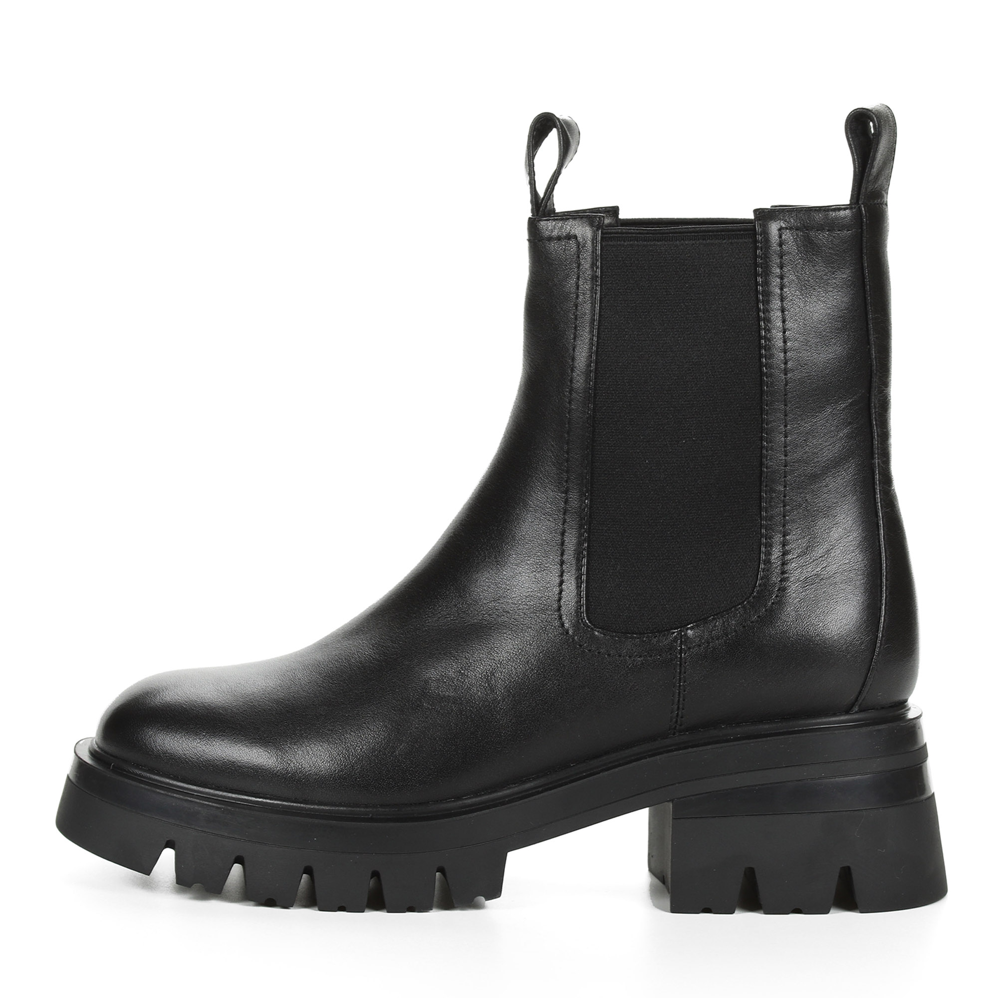 Черные ботинки челси из кожи на подкладке из натуральной шерсти на тракторной подошве с квадратным каблуком CorsoComo, цвет черный - фото 3