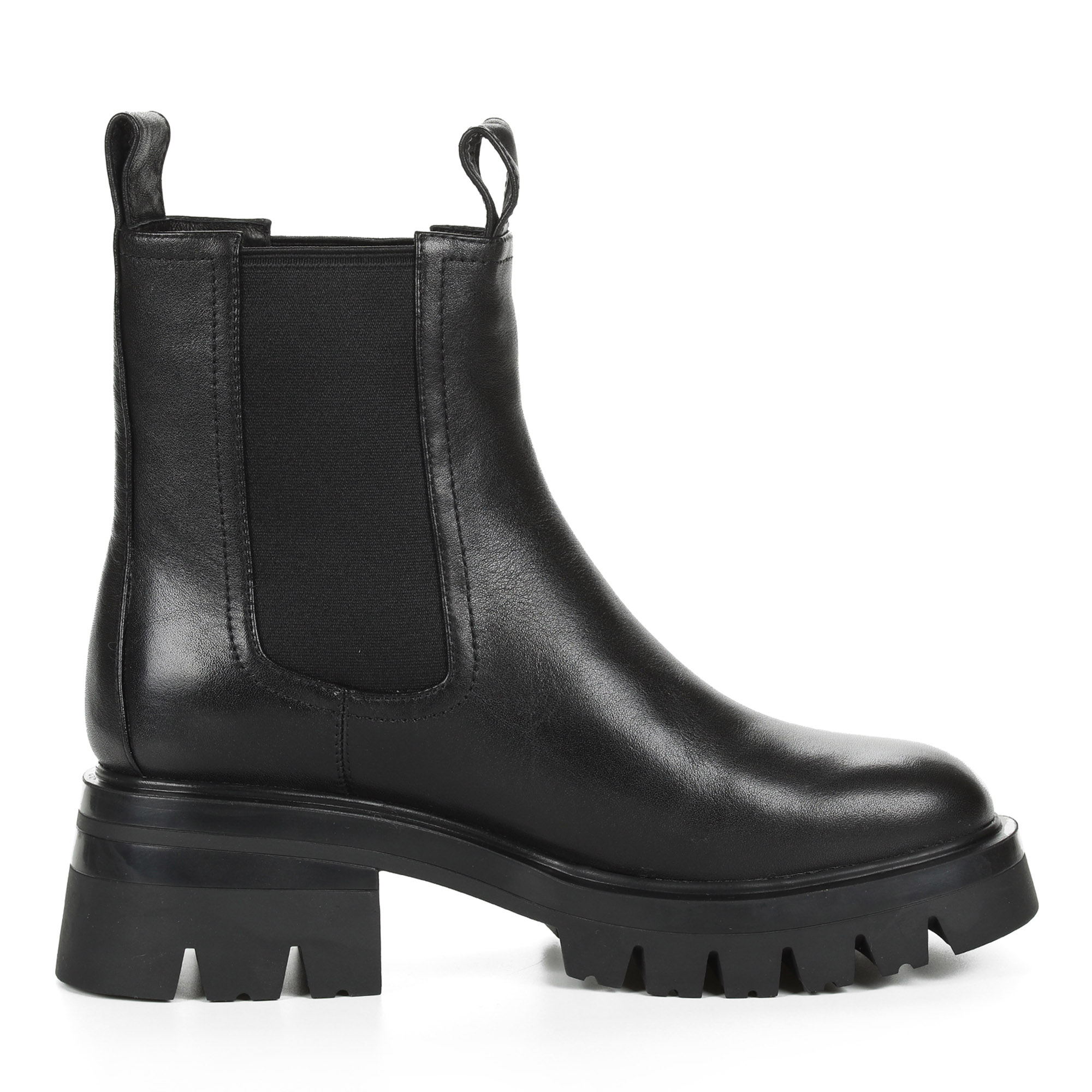 Черные ботинки челси из кожи на подкладке из натуральной шерсти на тракторной подошве с квадратным каблуком CorsoComo, цвет черный - фото 4