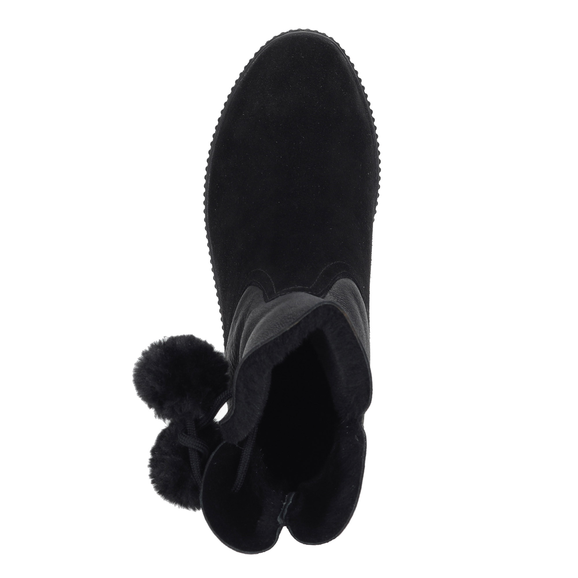фото Черные ботинки из велюра на подкладке из натуральной шерсти на утолщенной подошве olivia