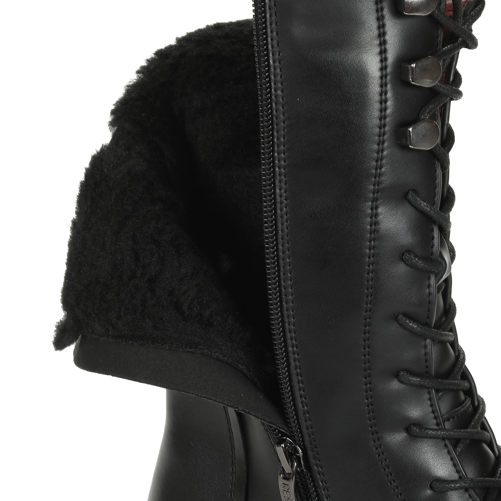 Черные сапоги на шнуровке из кожи на подкладке из натуральной шерсти на утолщенной подошве и каблуке Respect, размер 37, цвет черный - фото 5