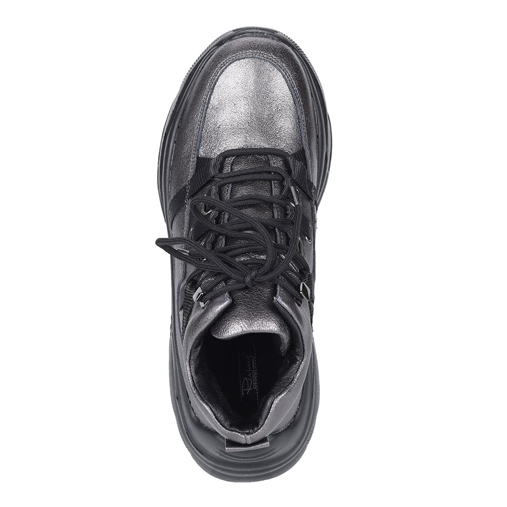 Серебряные кожаные кроссовки на массивной подошве Respect, размер 38, цвет серебряный - фото 4