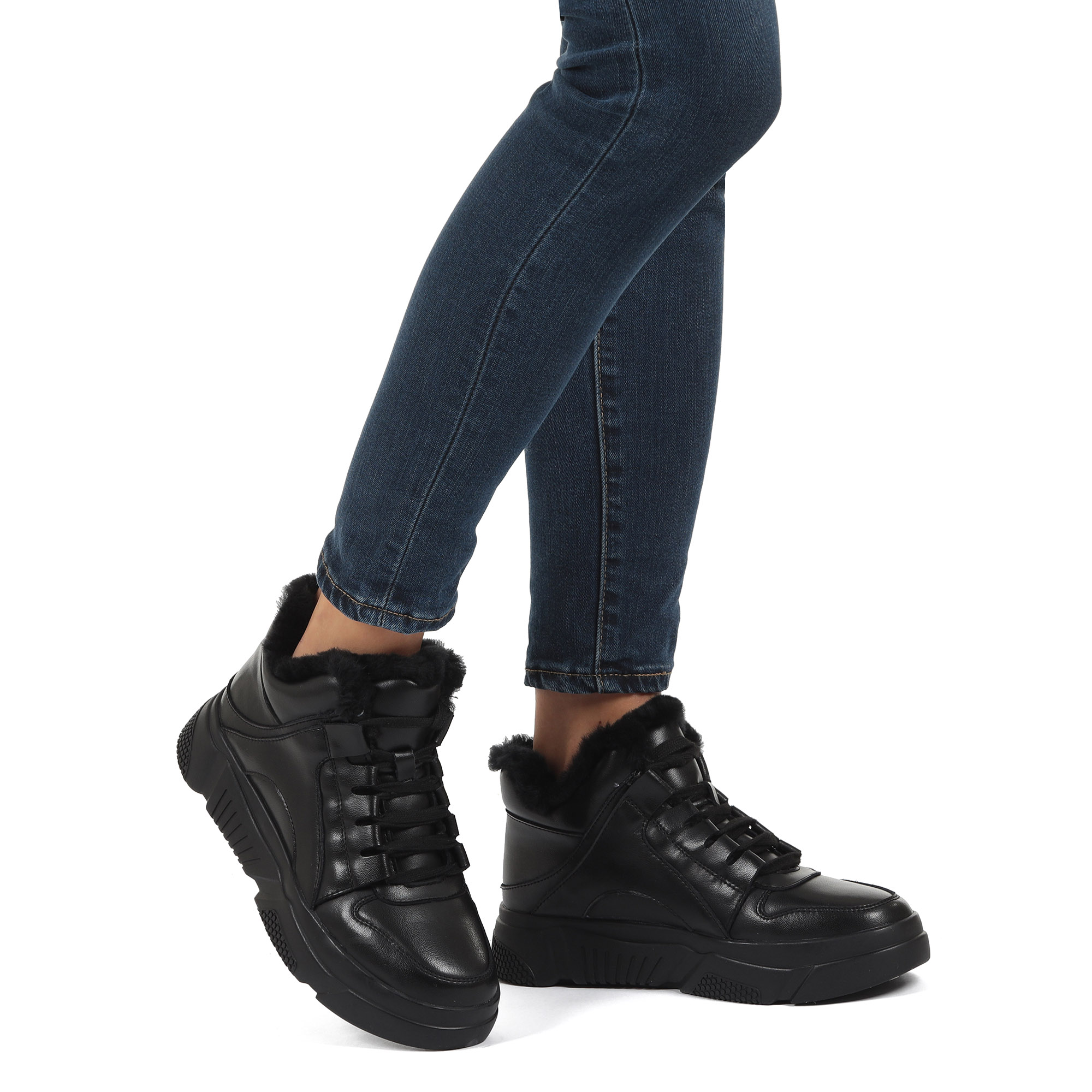 Черные ботинки  из кожи на подкладке из натуральной шерсти на утолщенной подошве Respect, размер 39, цвет черный - фото 2