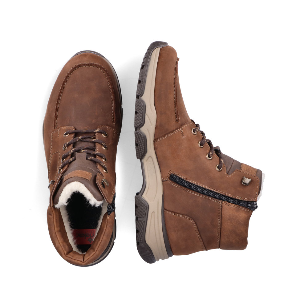 Коричневые ботинки из комбинированных материалов на подкладке из шерсти Rieker, цвет коричневый - фото 10