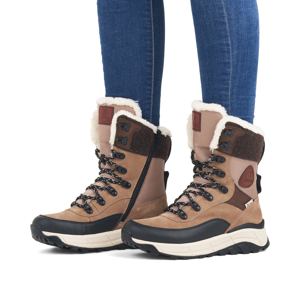 Бежевые утепленные ботинки хайкеры из велюра и текстиля Rieker Evolution, цвет бежевый - фото 2