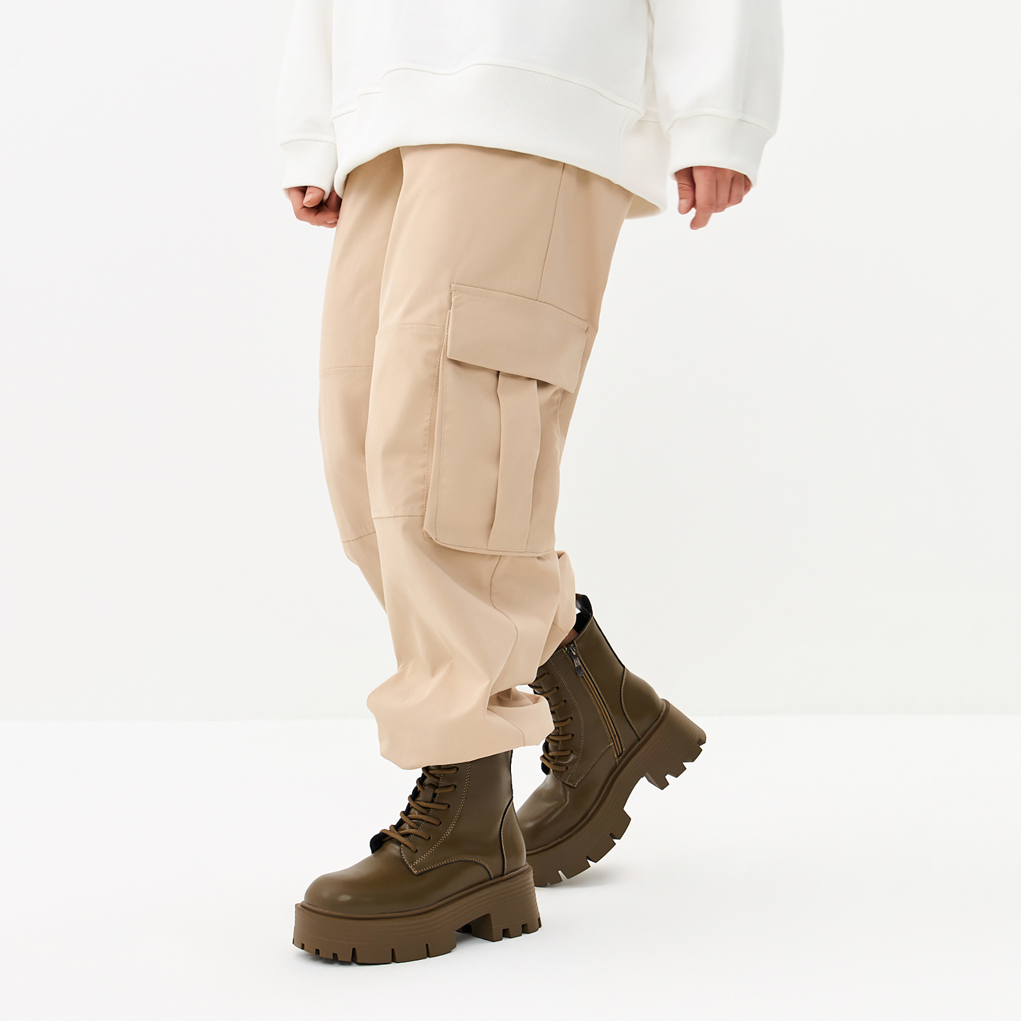 Ботинки цвета хаки из кожи на подкладке из натуральной шерсти на тракторной подошве Respect, размер 37 - фото 2