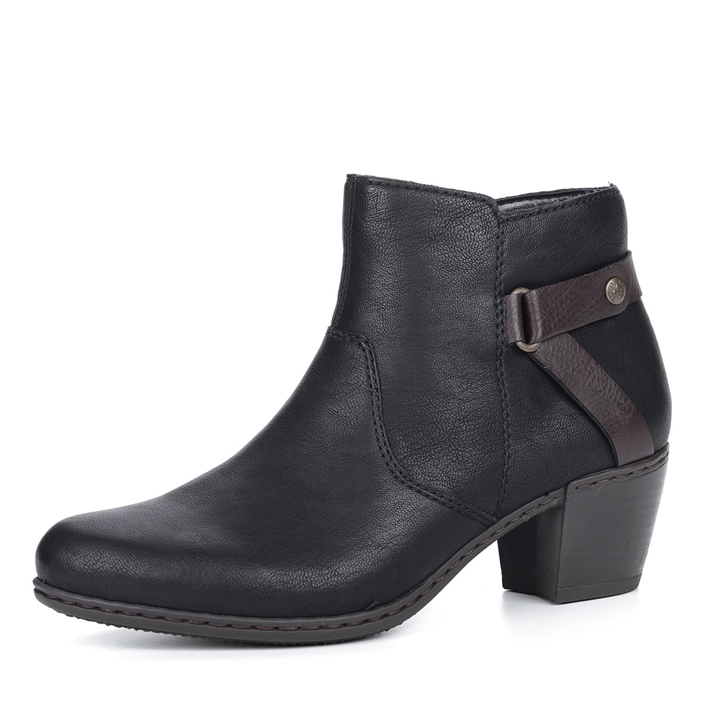 Черные ботинки на каблуке из экокожи Rieker, размер 40, цвет черный - фото 1