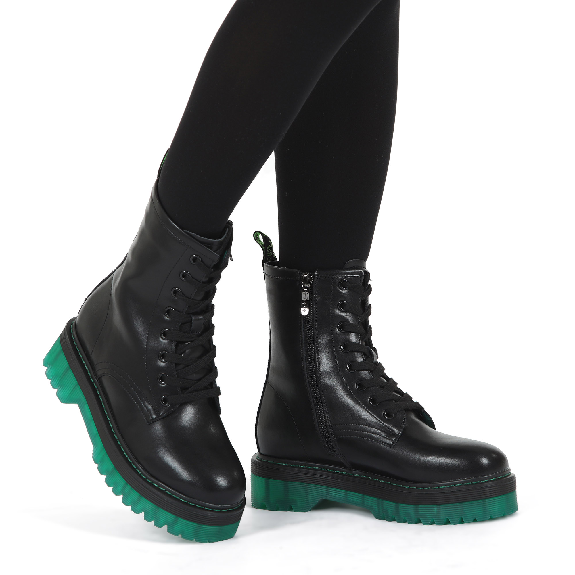 Черные ботинки из кожи на подкладке из натуральной шерсти на зеленой подошве Respect, размер 37, цвет черный - фото 2
