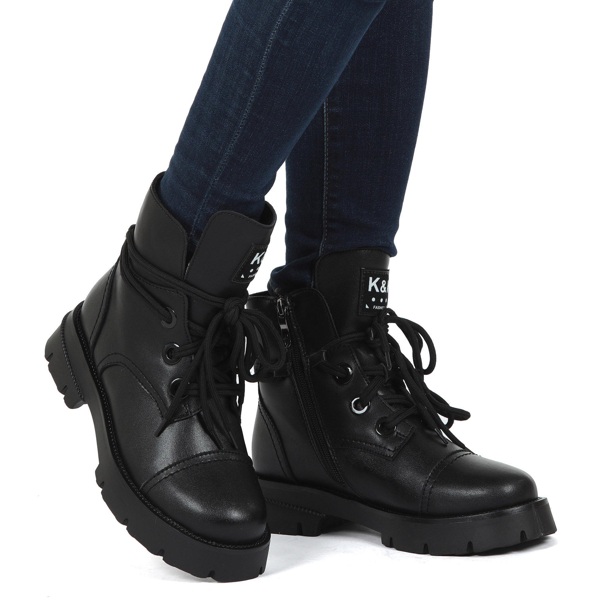 Черные ботинки из кожи на подкладке из натуральной шерсти на шнурках и тракторной подошве Respect, размер 39, цвет черный - фото 2
