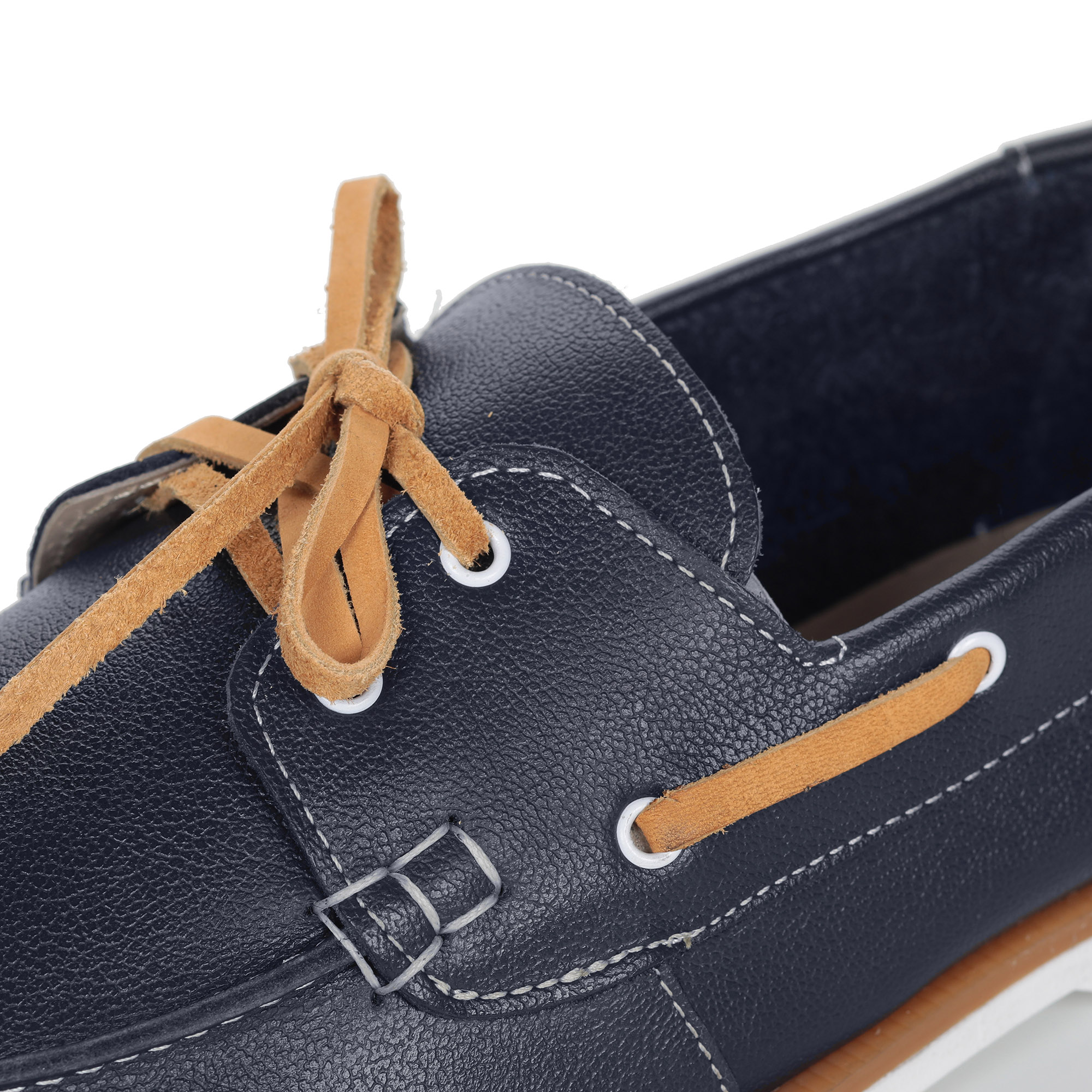 Темно-синие топсайдеры из кожи с контрастными шнурками от Respect-shoes