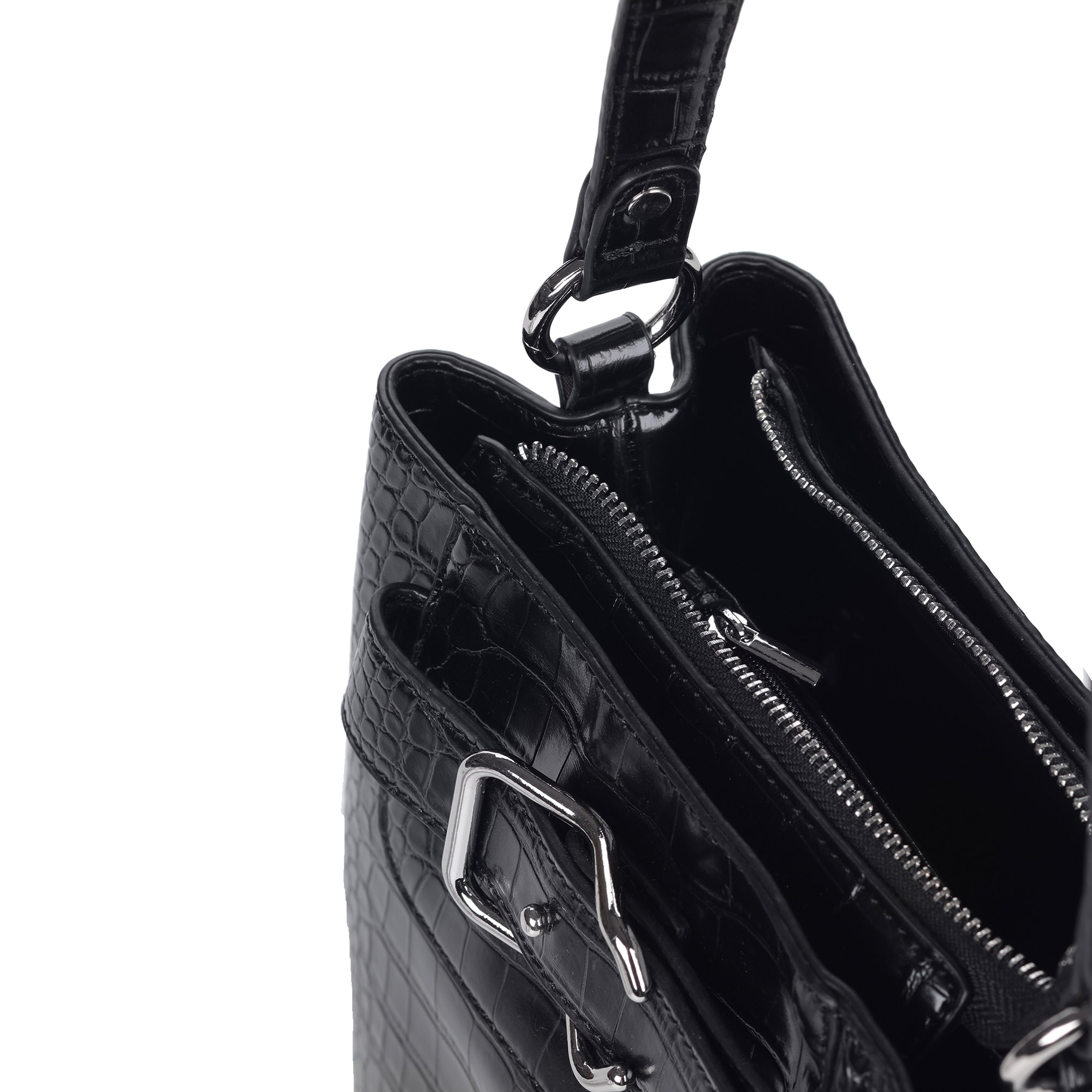 фото Черная сумка на плечо с тиснением под рептилию portofiano