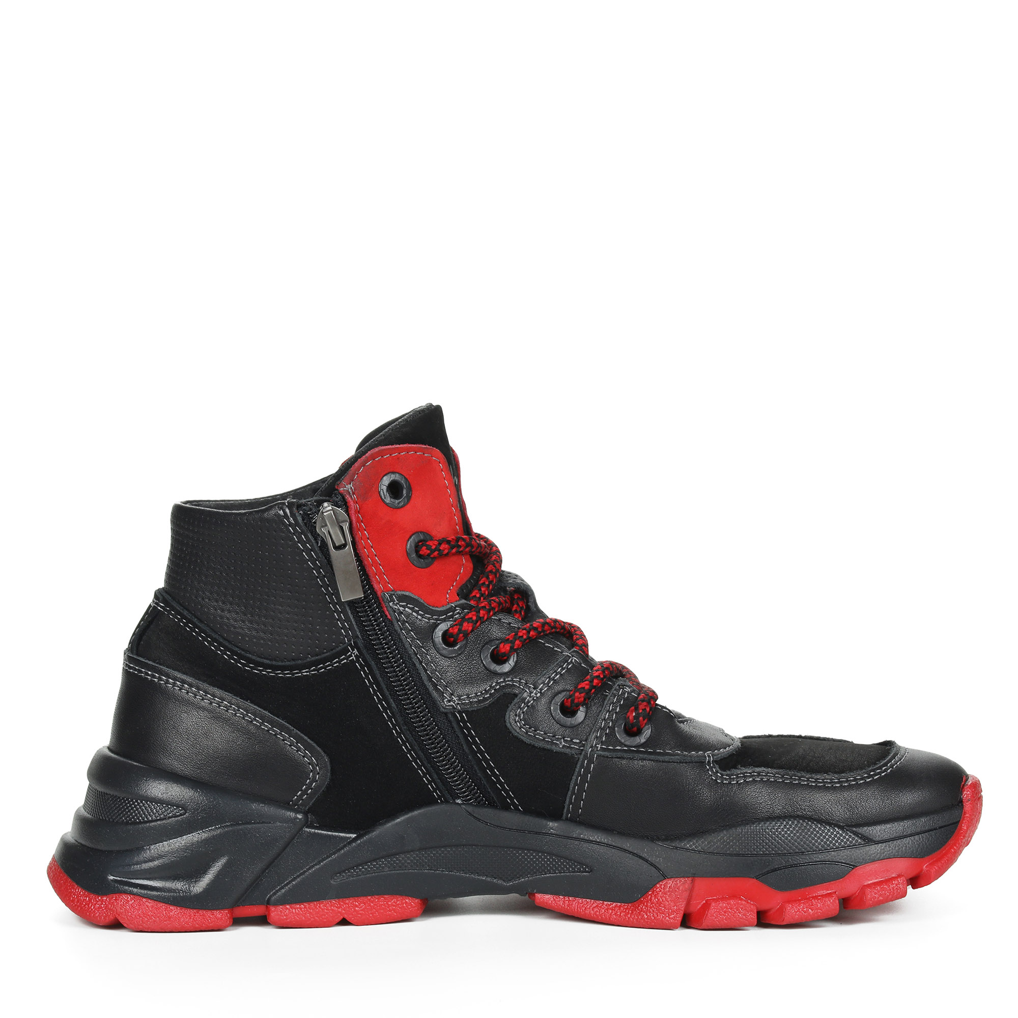 Черные высокие кроссовки из кожи с красными элементами Respect, размер 40, цвет черный - фото 3
