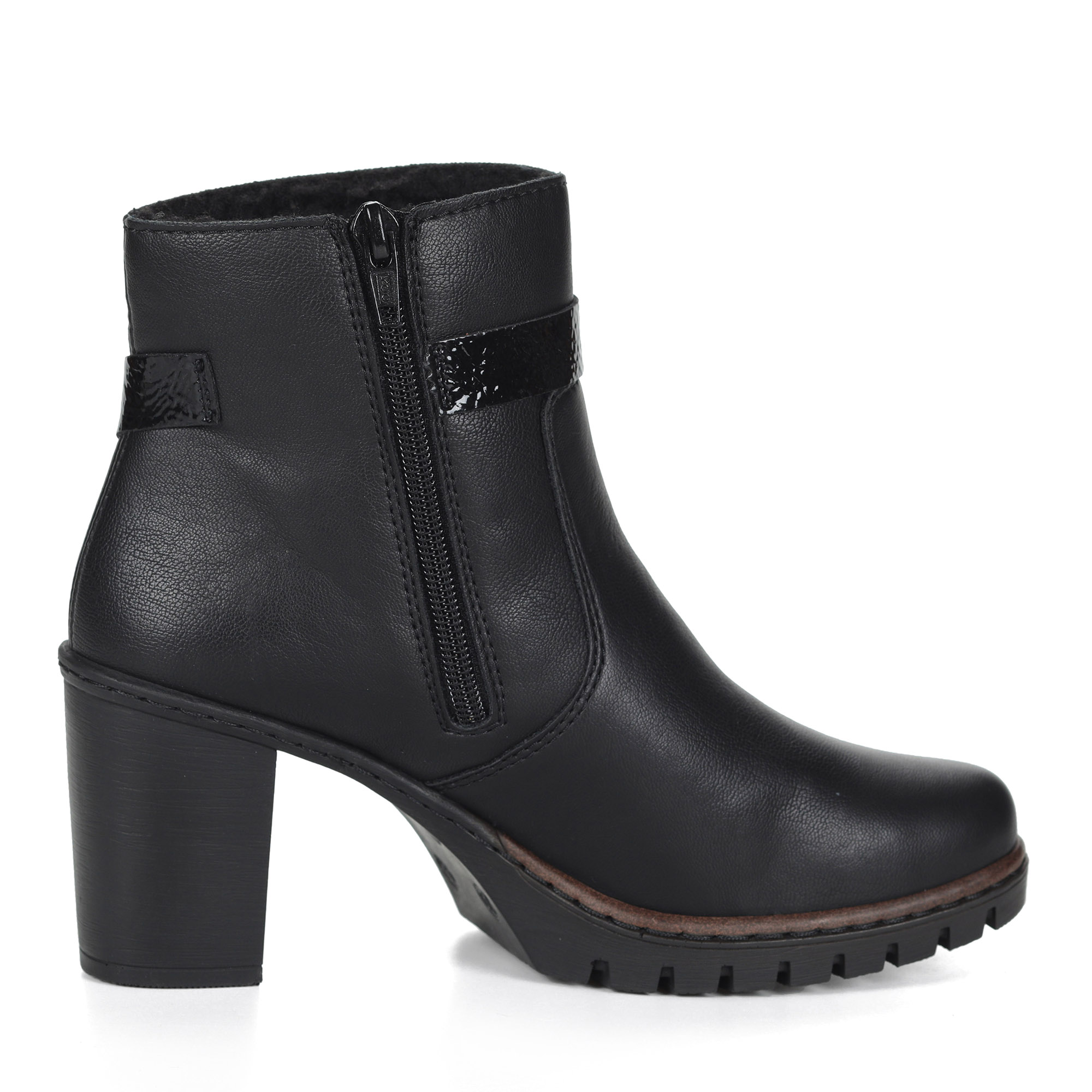 Черные ботинки из экокожи на подкладке из искусственной шерсти на каблуке столбик Rieker, размер 40, цвет черный - фото 3