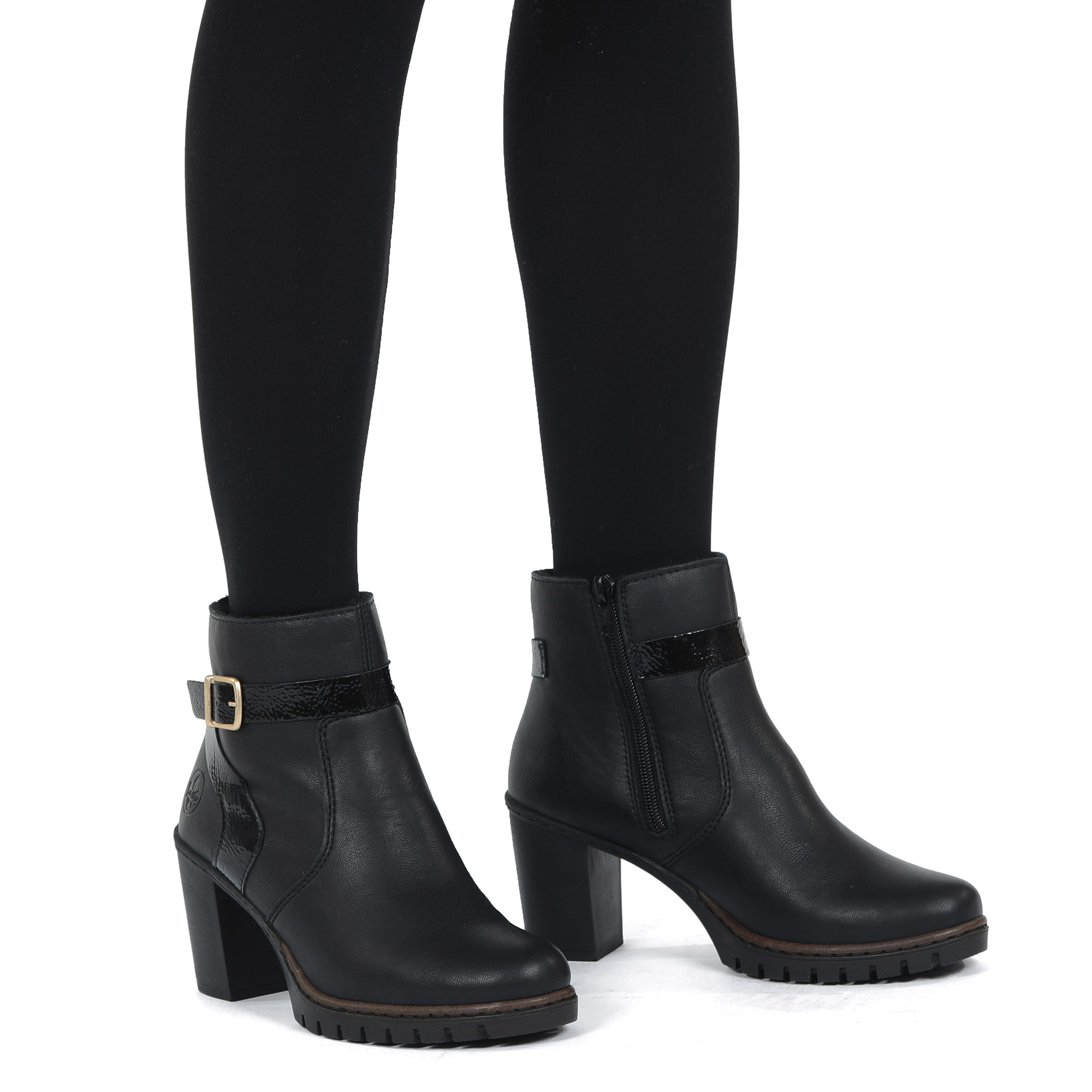 Черные ботинки из экокожи на подкладке из искусственной шерсти на каблуке столбик Rieker, размер 41, цвет черный - фото 2