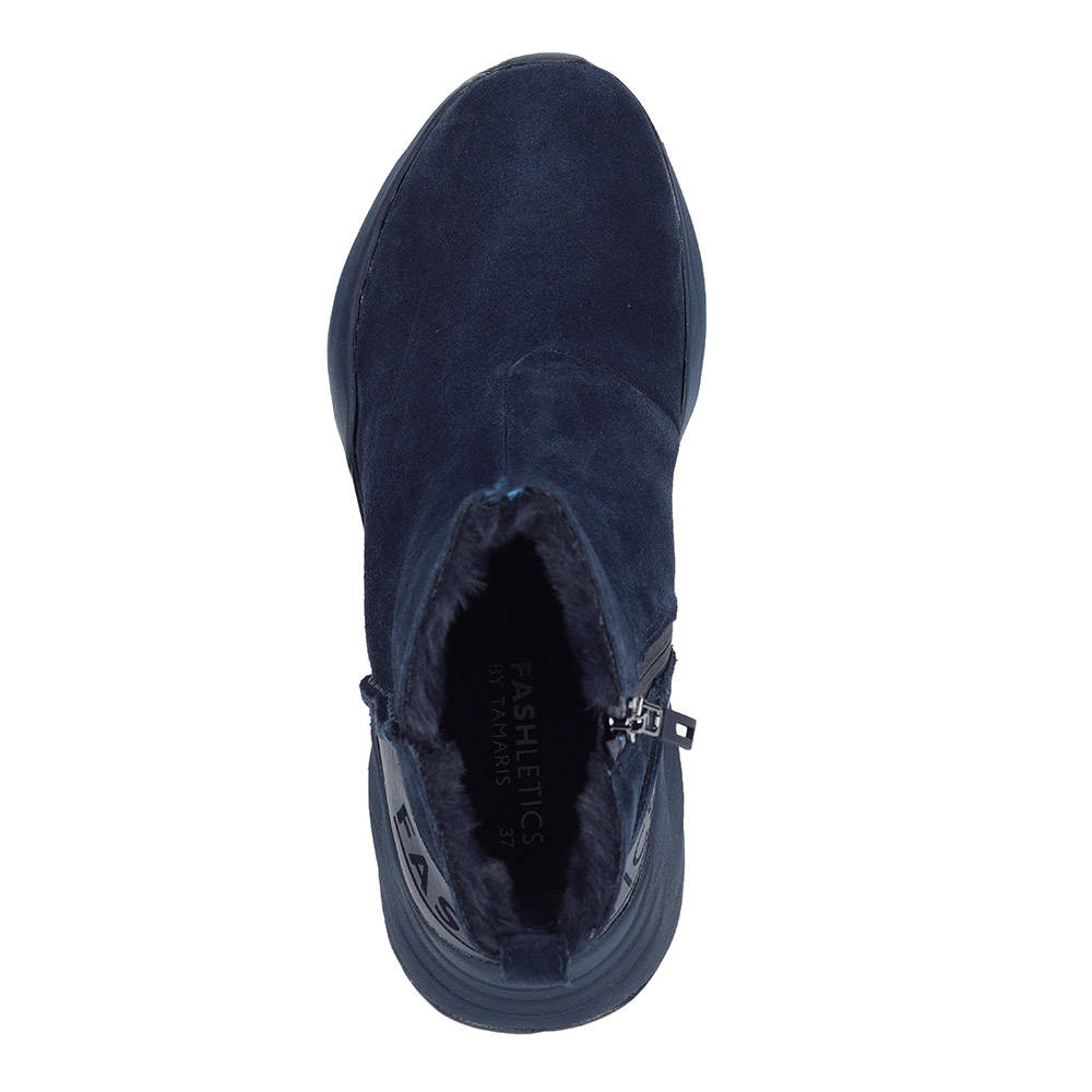 фото Синие ботинки из велюра на утолщенной подошве tamaris