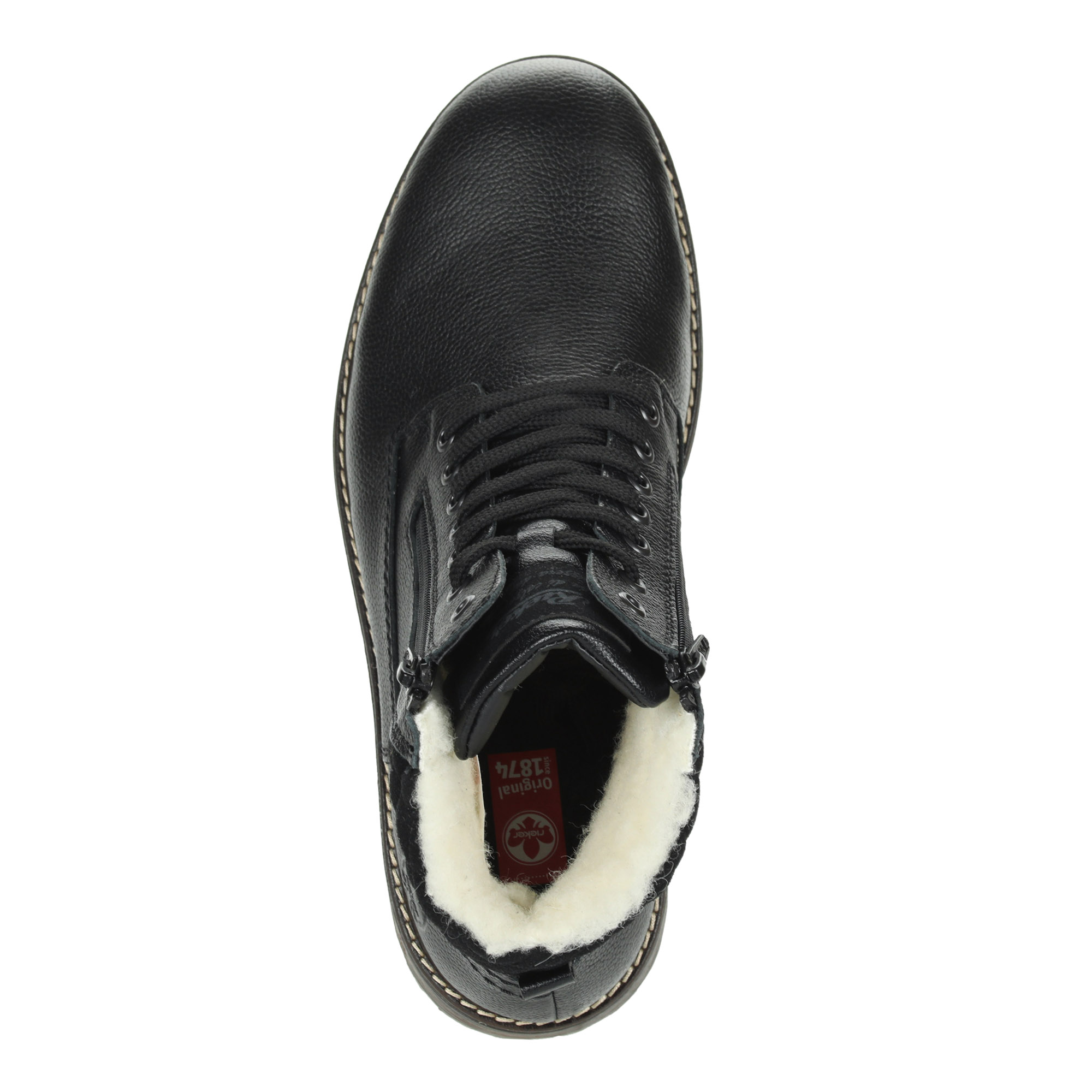 Черные ботинки из кожи на подкладке из натуральной шерсти на шнурках Rieker, цвет черный - фото 6
