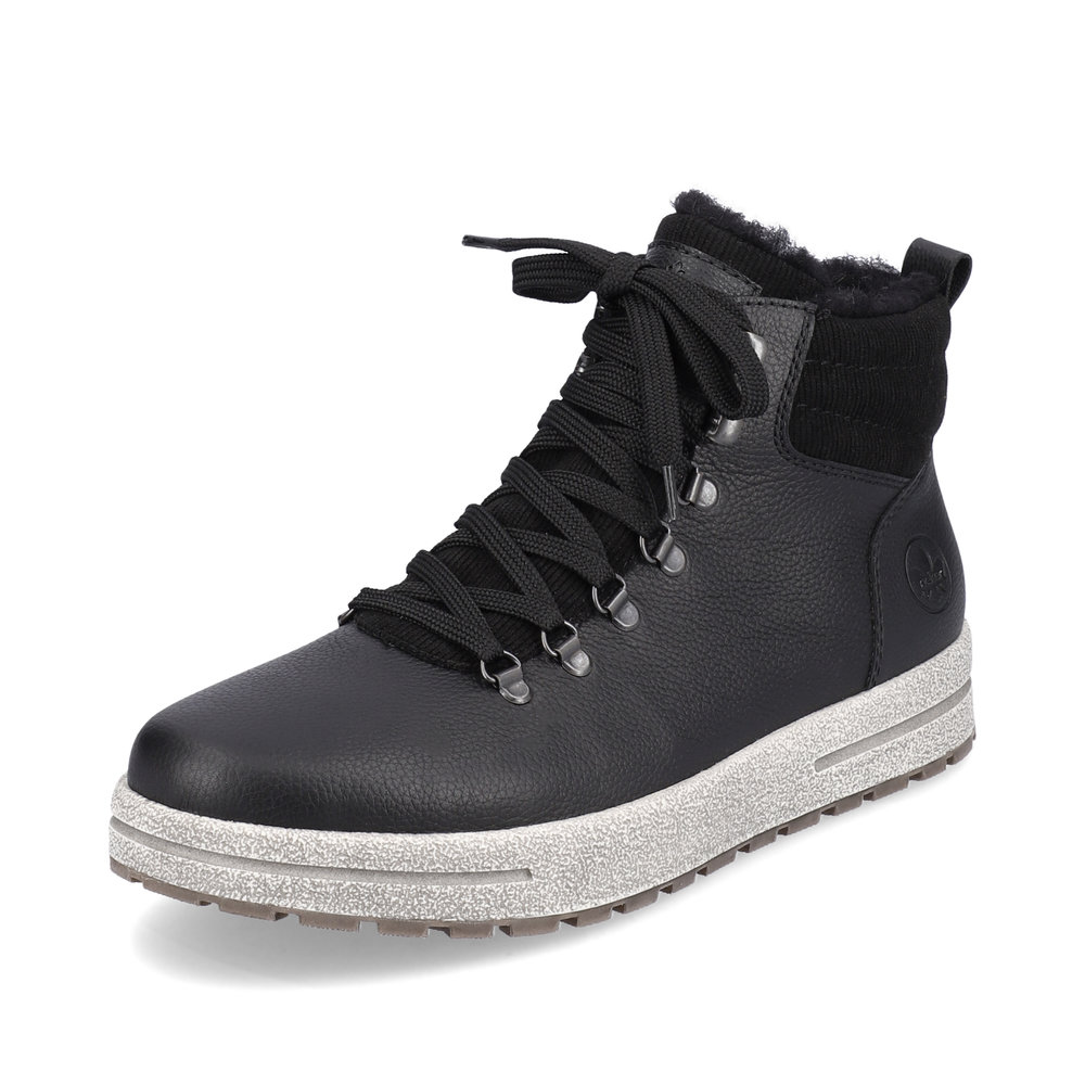 Черные утепленные ботинки из кожи и текстиля Rieker, цвет черный - фото 3