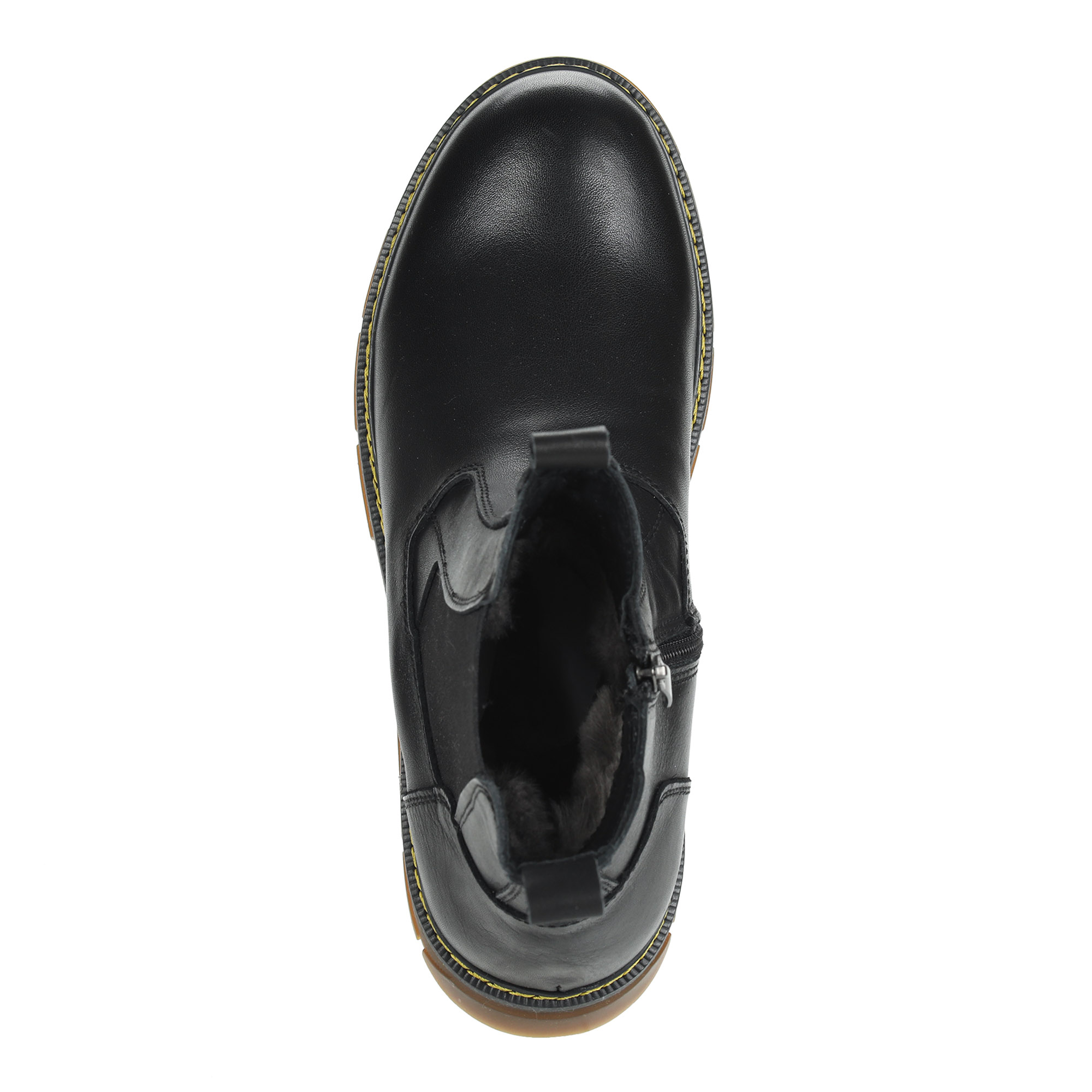 Черные ботинки челси из кожи на подкладке из натурального меха на утолщенной подошве Respect, цвет черный - фото 6