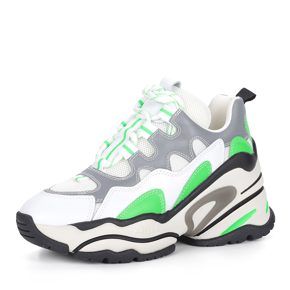 Бело-зеленые кроссовки из комбинированных материалов