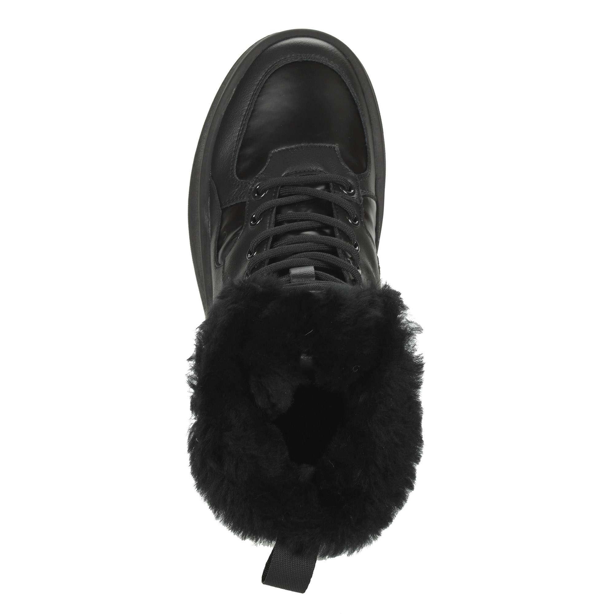 Черные высокие кроссовки из комбинированных материалов смеховой опушкой на подкладке из натуральной шерсти на утолщенной платформе Respect, размер 36, цвет черный - фото 7