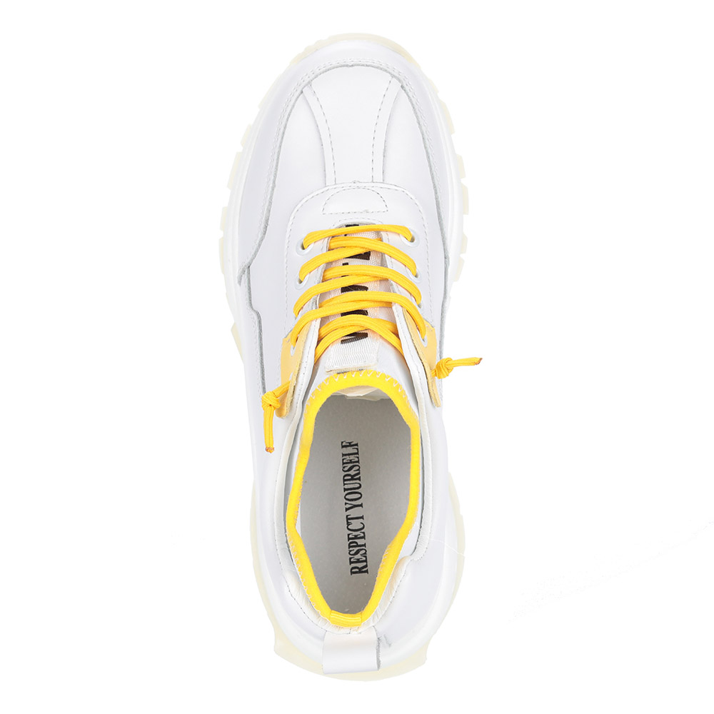 Белые кроссовки с желтым рантом от Respect-shoes