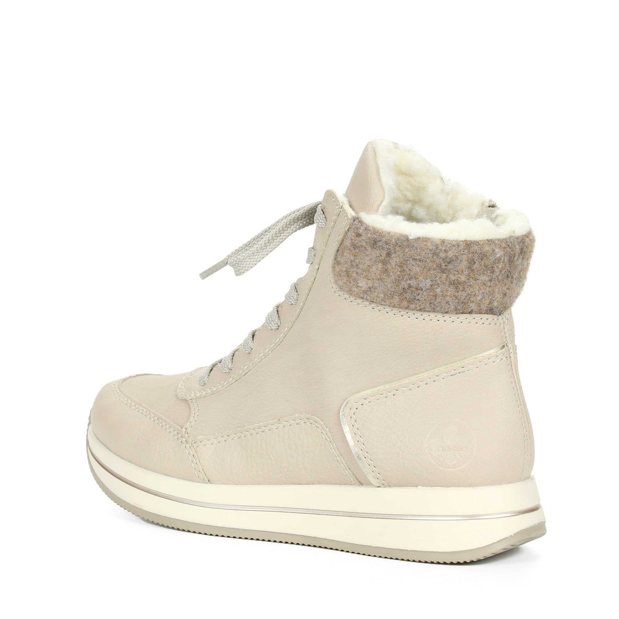 Молочные высокие кроссовки из экокожи на шнурках Rieker, размер 39, цвет белый - фото 5