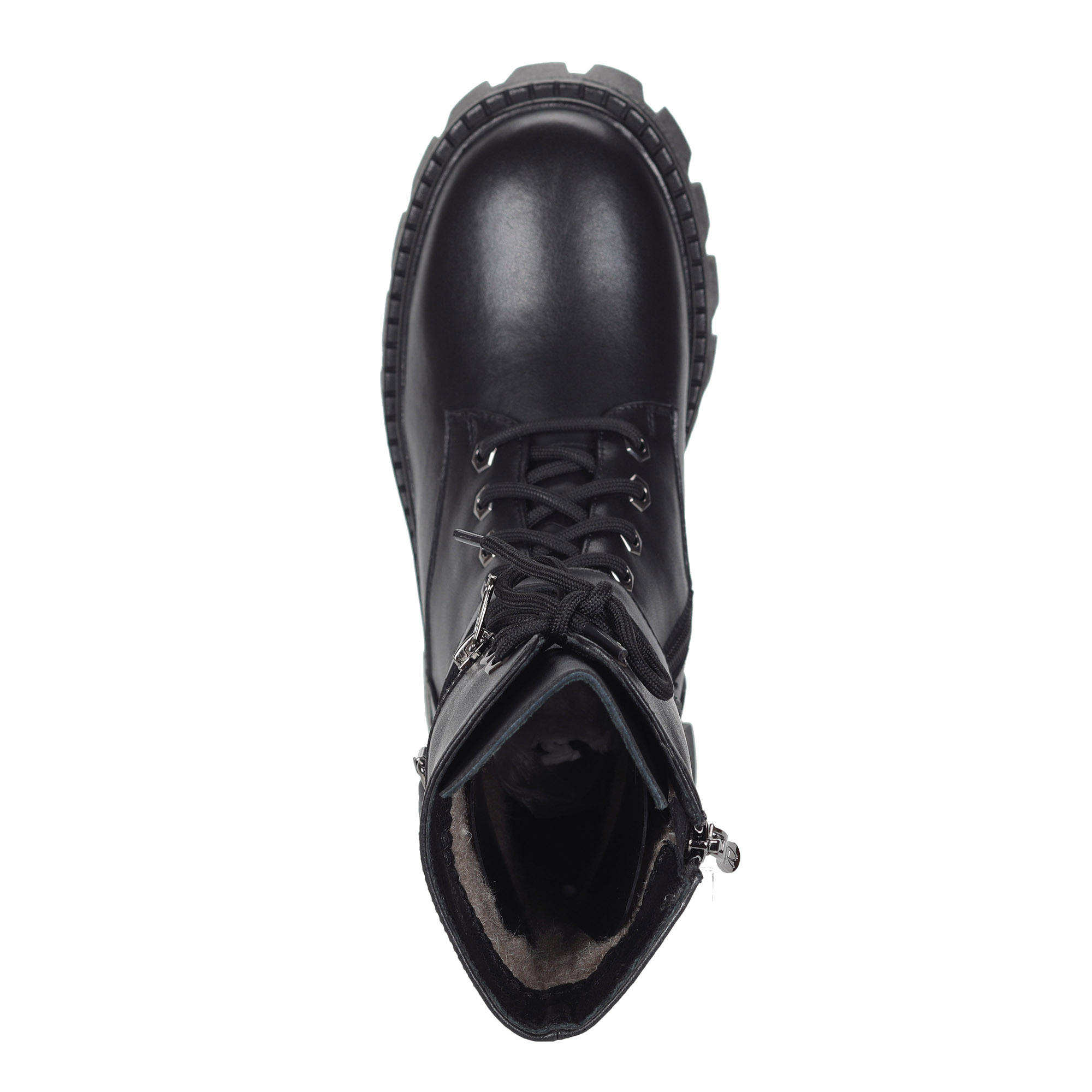 фото Черные ботинки на шнурках из кожи на подкладке из натуральной шерсти на тракторной подошве respect