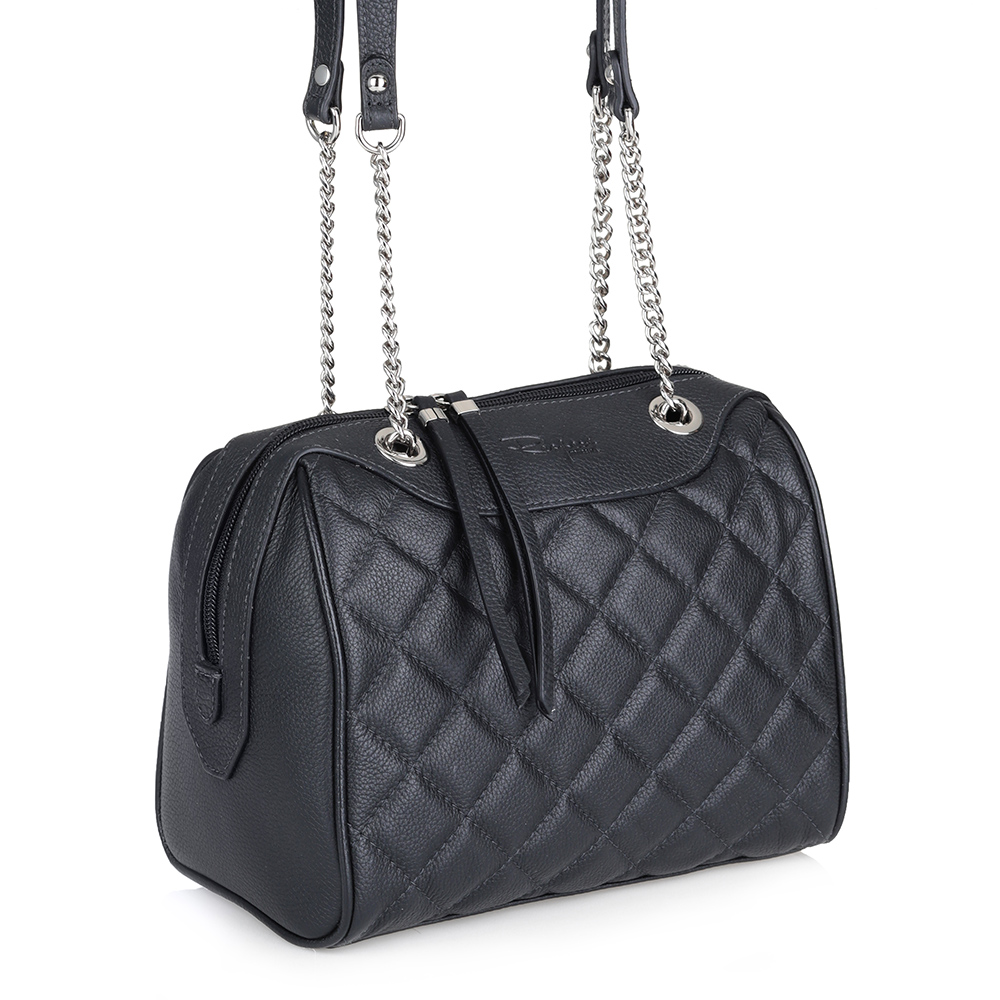 

Черная сумка из кожи на длинном ремешке, Чер.