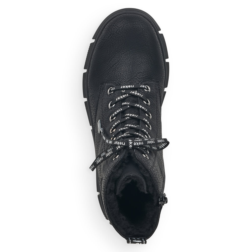 фото Черные ботинки из экокожи на подкладке из искусственной шерсти на утолщенной подошве rieker