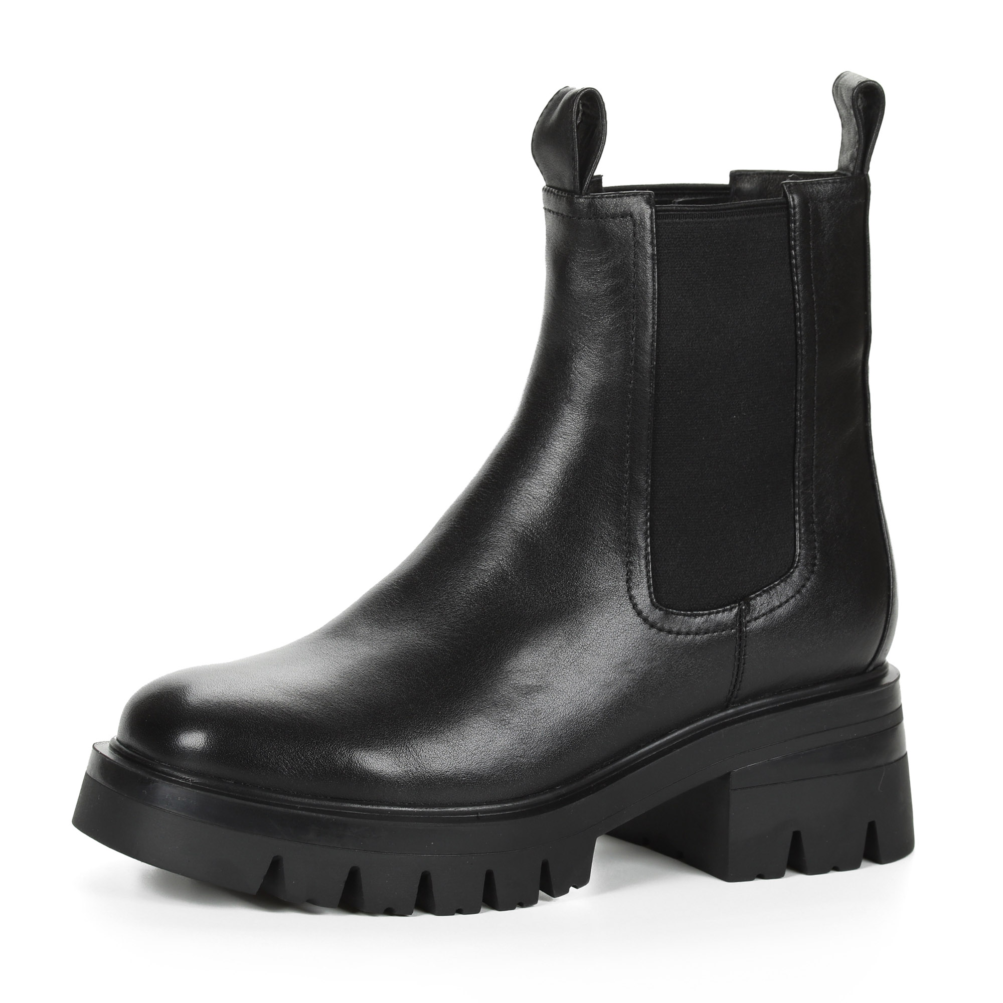 фото Черные ботинки челси из кожи на подкладке из натуральной шерсти на тракторной подошве с квадратным каблуком corsocomo