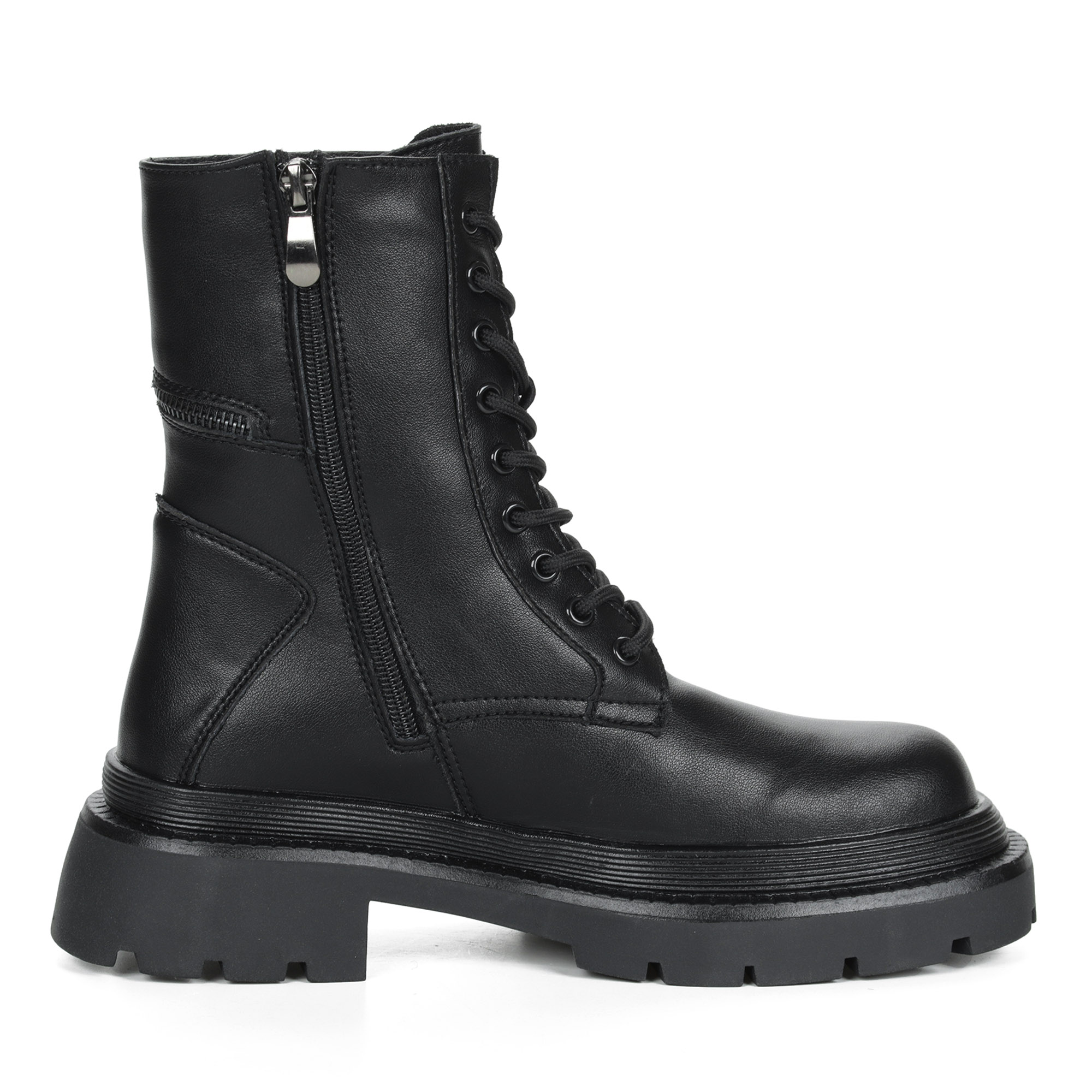 Черные ботинки из кожи на шнурках на подкладке из экошерсти на утолщенной подошве KEDDO, размер 37, цвет черный - фото 4