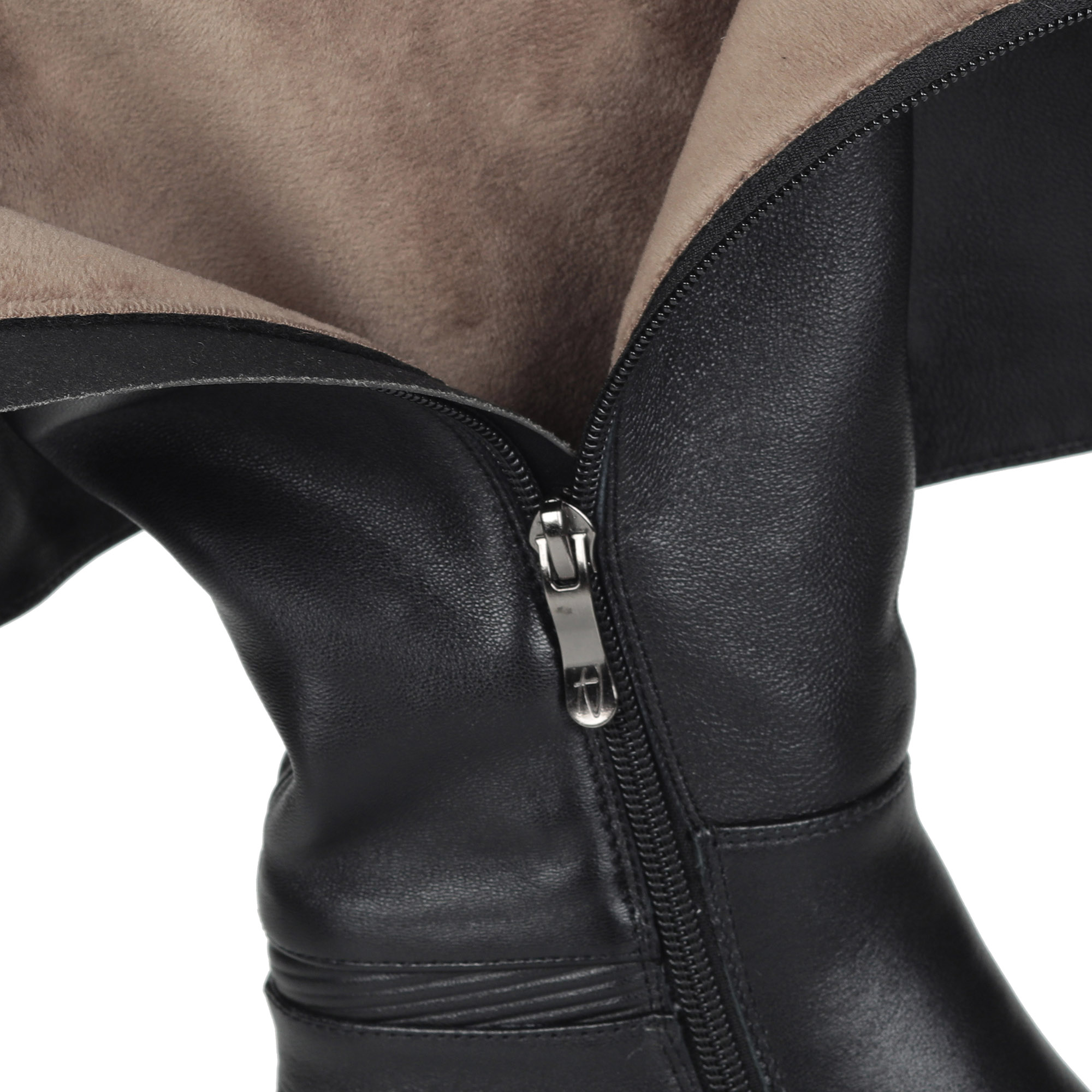 фото Черные ботфорты из кожи на подкалдке из натуральной шерсти и текстиля на квадратном каблуке respect