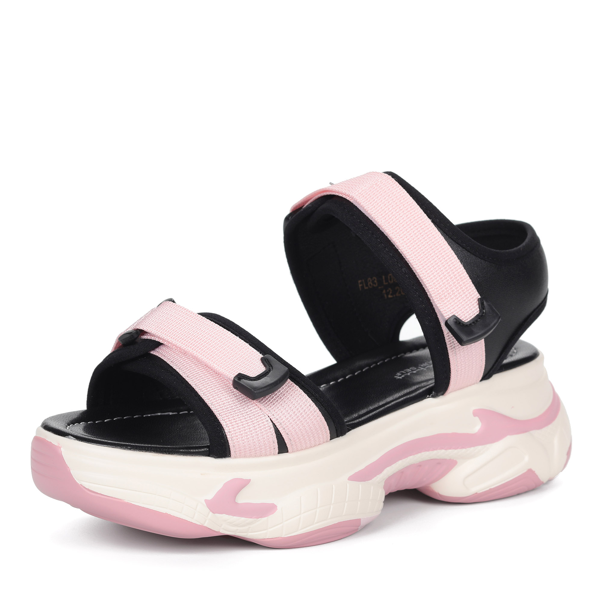 Черно-розовые сандалии из кожи на утолщенной подошве от Respect-shoes